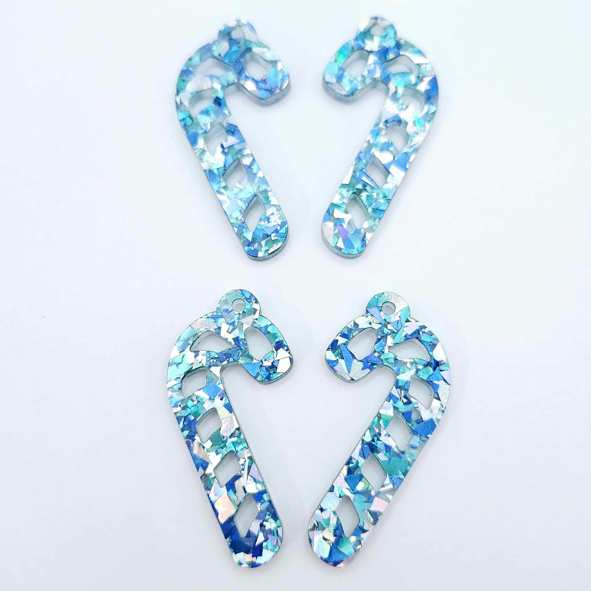 chunky aqua blue silver glitter Christmas candy canes diy earring supplies laser cut acrylic dangles blanks