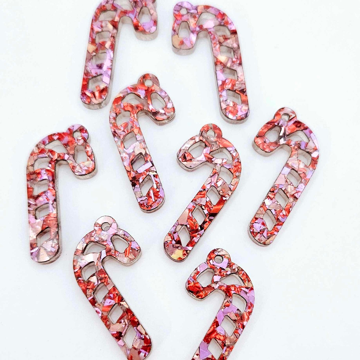 chunky love red pink glitter Christmas candy canes mini diy earring supplies laser cut acrylic dangles blanks