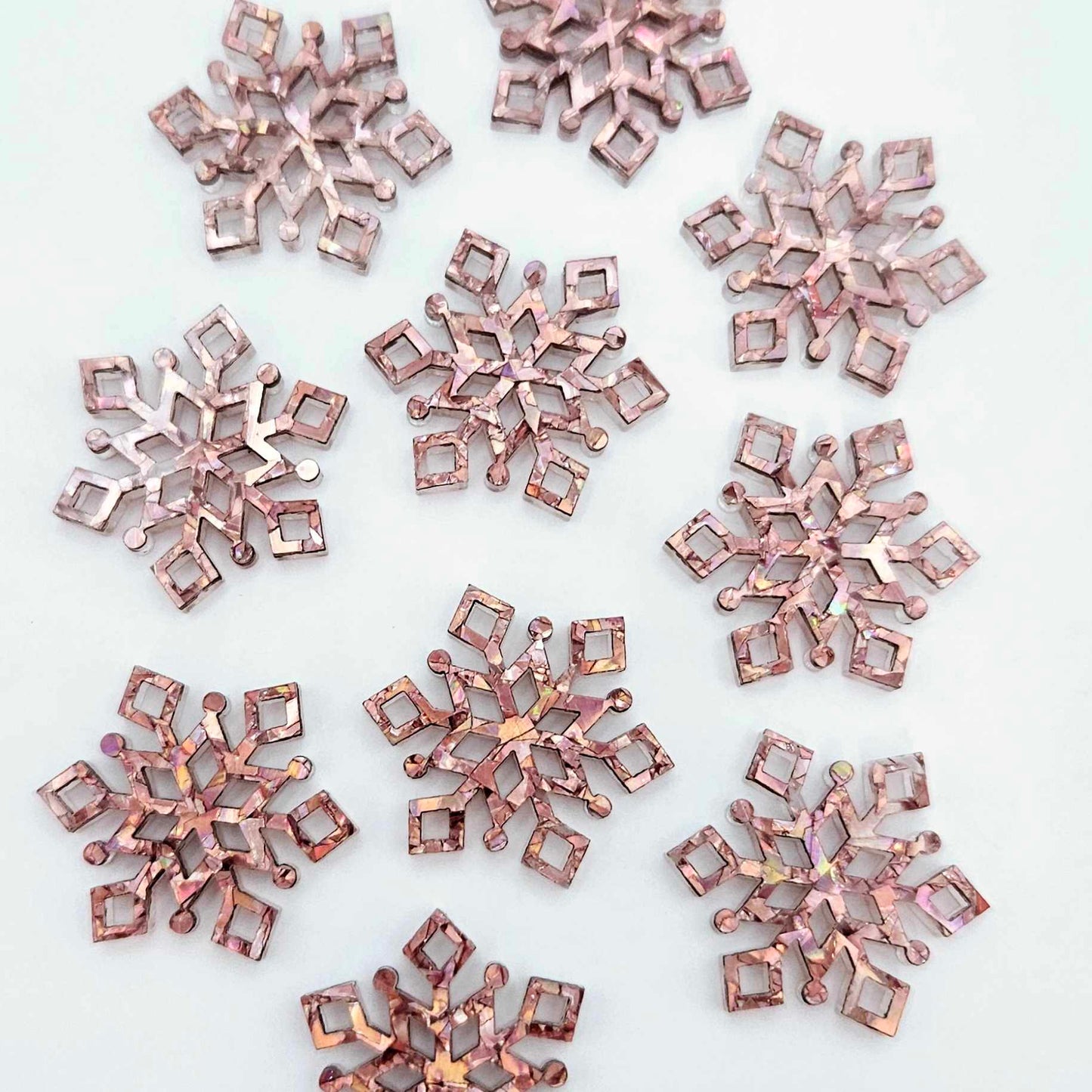 25mm HOLOGRAPHIC ROSE GOLD GLITTER Acrylic MINI SNOWFLAKES