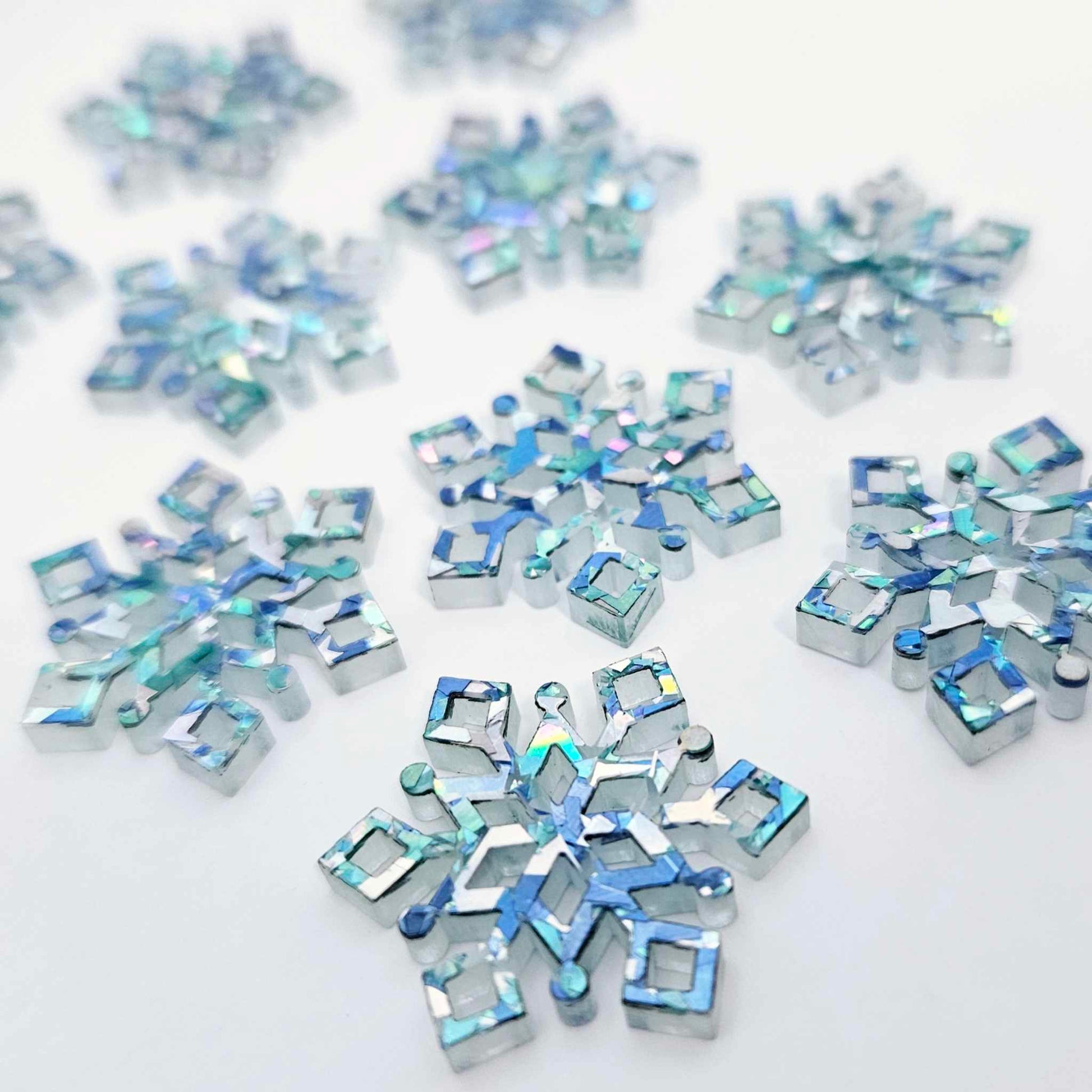 chunky aqua blue silver glitter snowflake mini Christmas diy earring supplies laser cut acrylic dangles connectors blanks