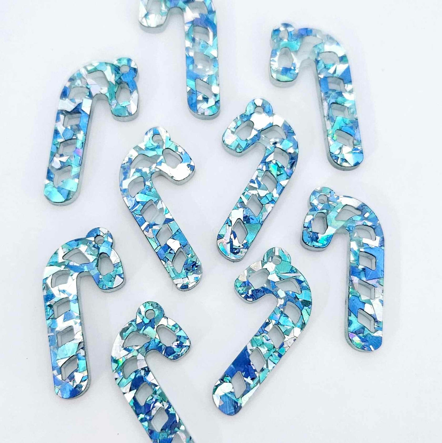 chunky aqua blue silver Christmas candy canes mini diy earring supplies laser cut acrylic dangles blanks