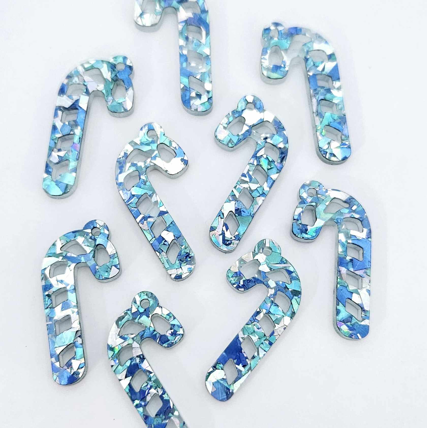 chunky aqua blue silver Christmas candy canes mini diy earring supplies laser cut acrylic dangles blanks