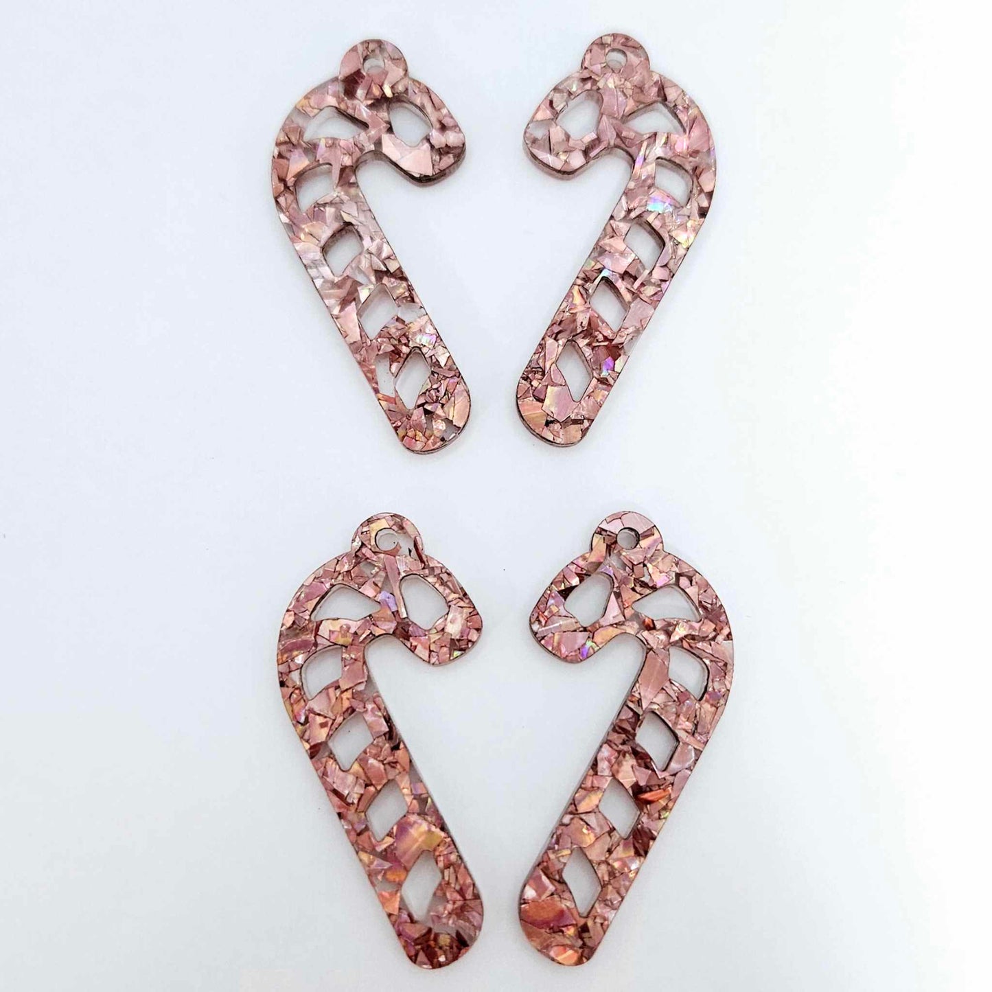 holographic rose gold glitter candy canes Christmas diy earring supplies laser cut acrylic dangles blanks