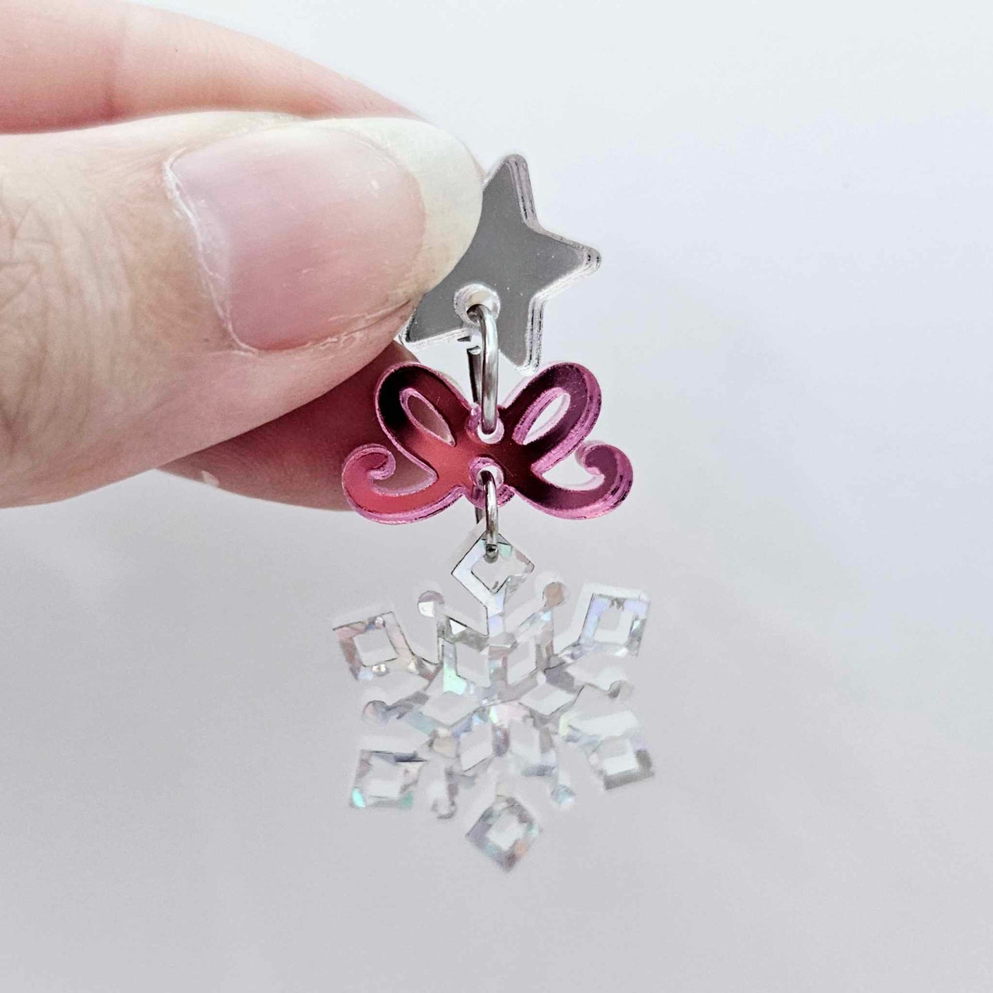 mini holographic silver glitter snowflake Christmas Xmas diy earring supplies laser cut acrylic dangles connectors blanks