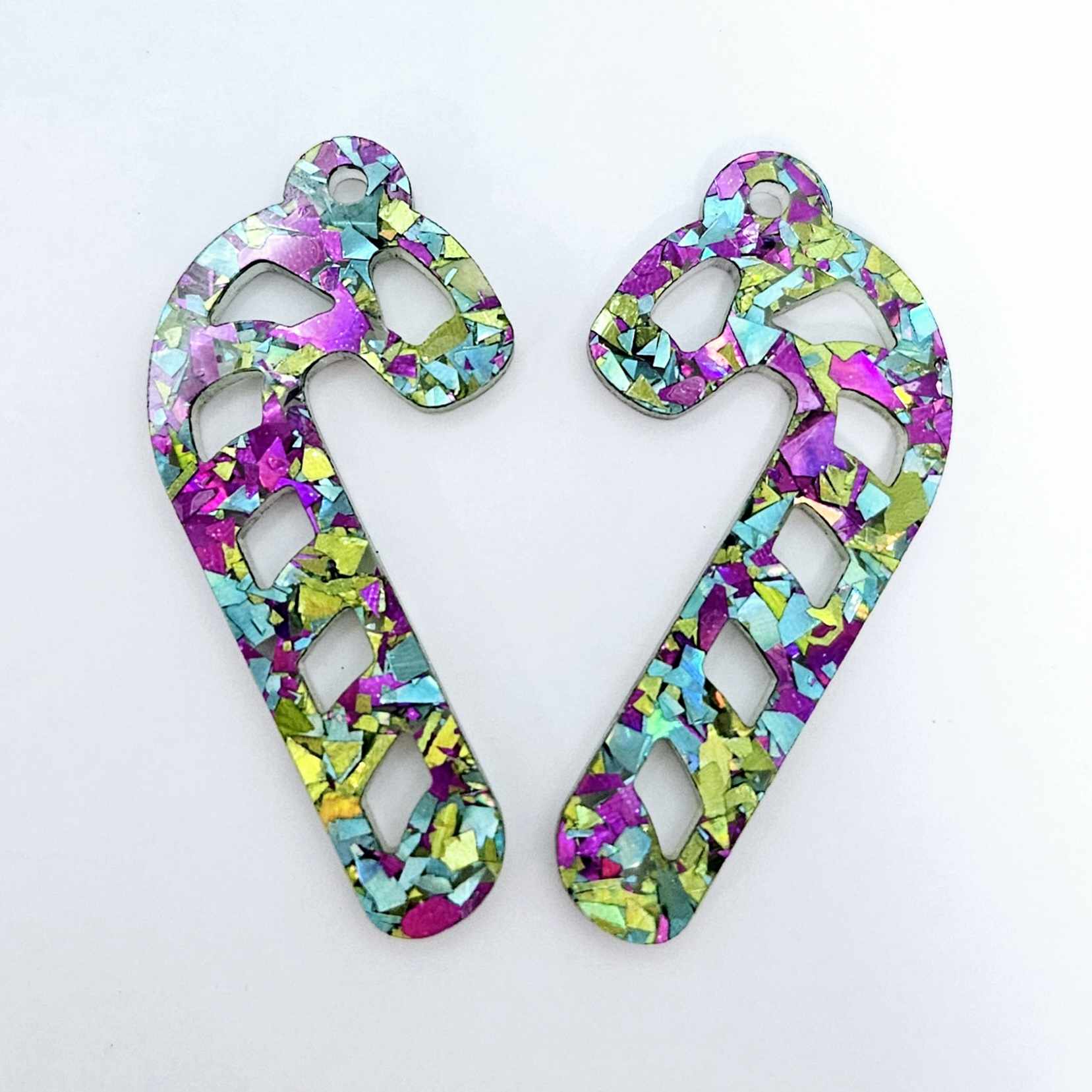 peacock green purple glitter Christmas candy cane diy earring supplies laser cut acrylic dangles blanks