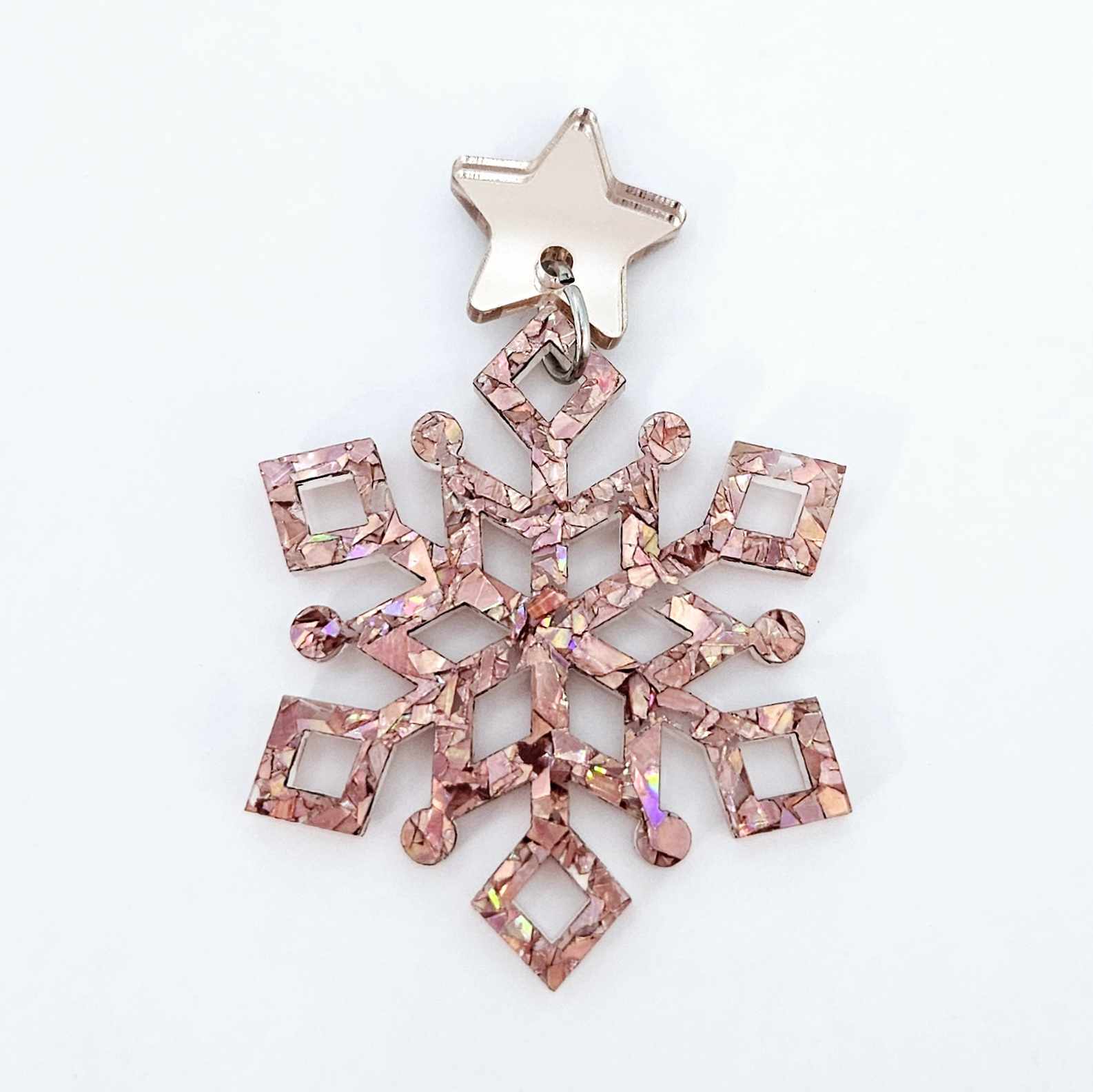 holographic rose gold glitter snowflake Christmas Xmas diy earring supplies laser cut acrylic dangles blanks