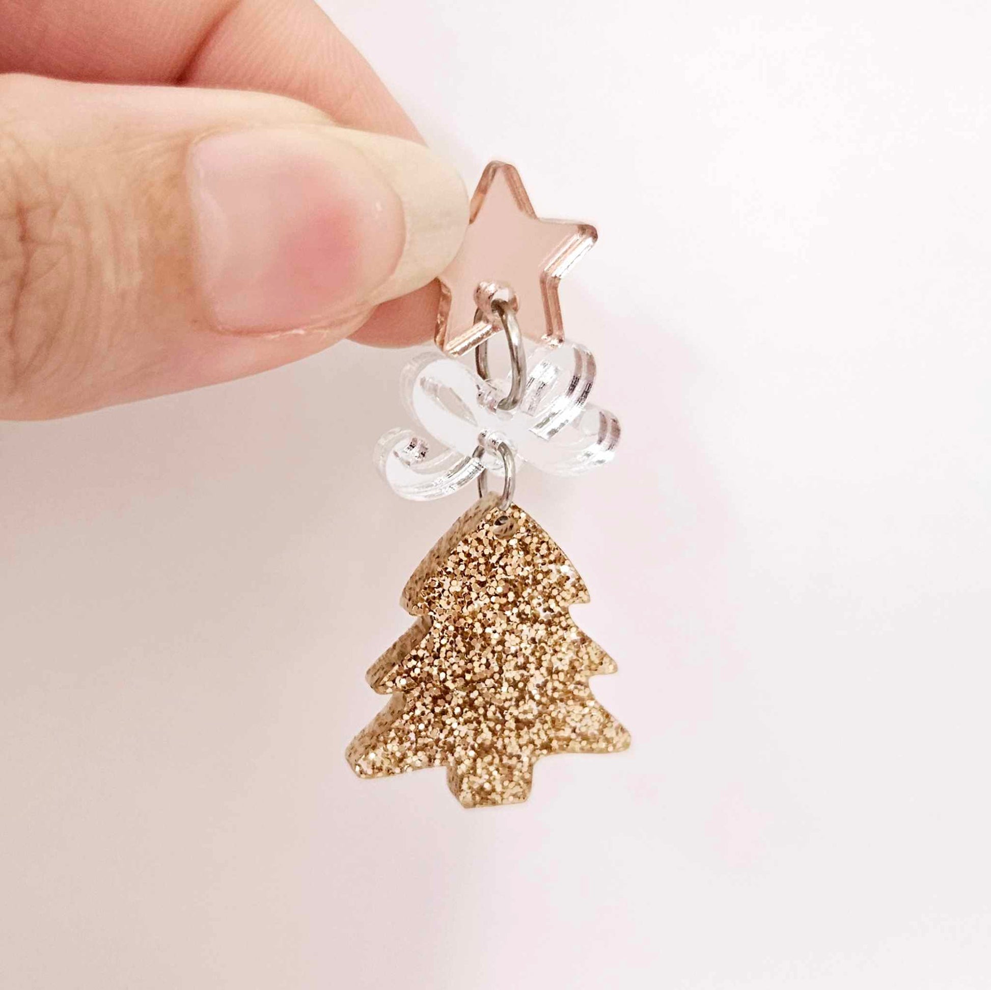 rose gold glitter Christmas trees diy earring supplies laser cut acrylic dangles blanks mini petite