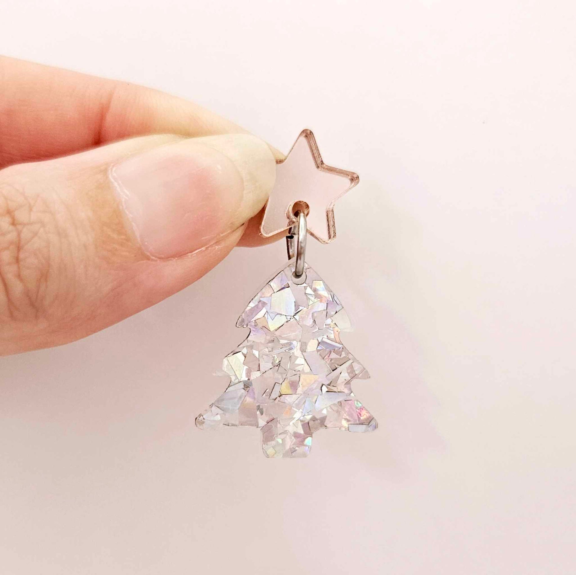 holographic silver glitter Christmas tree mini petite diy earring supplies laser cut acrylic dangles blanks