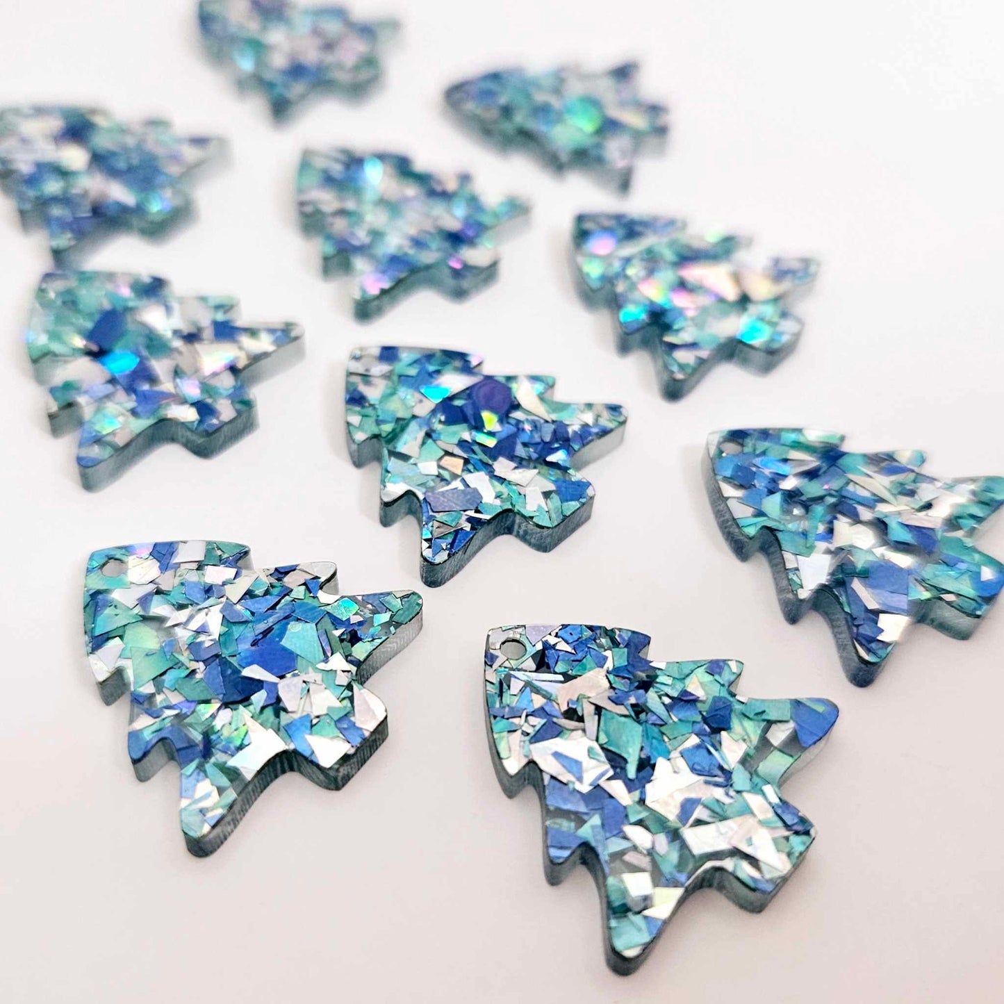 chunky aqua blue silver glitter Christmas Xmas tree diy earring supplies laser cut acrylic dangles blanks mini petite