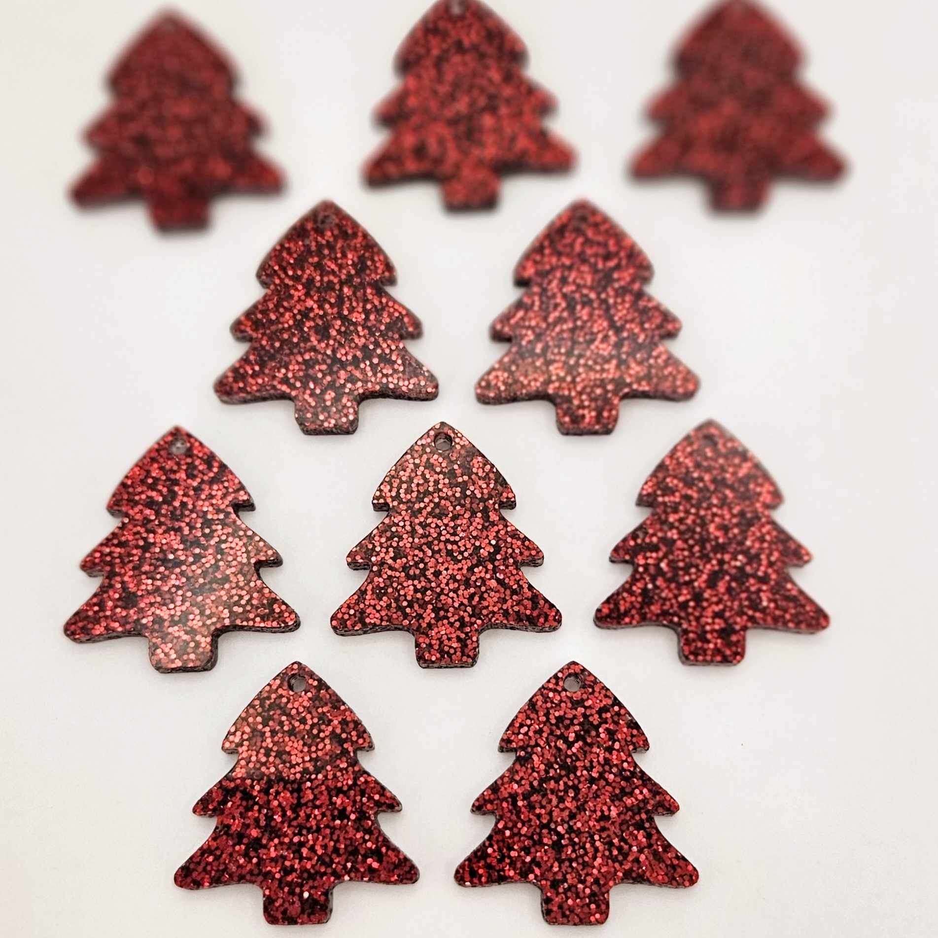 red glitter Christmas trees DIY earring supplies laser cut acrylic dangles blanks mini petite