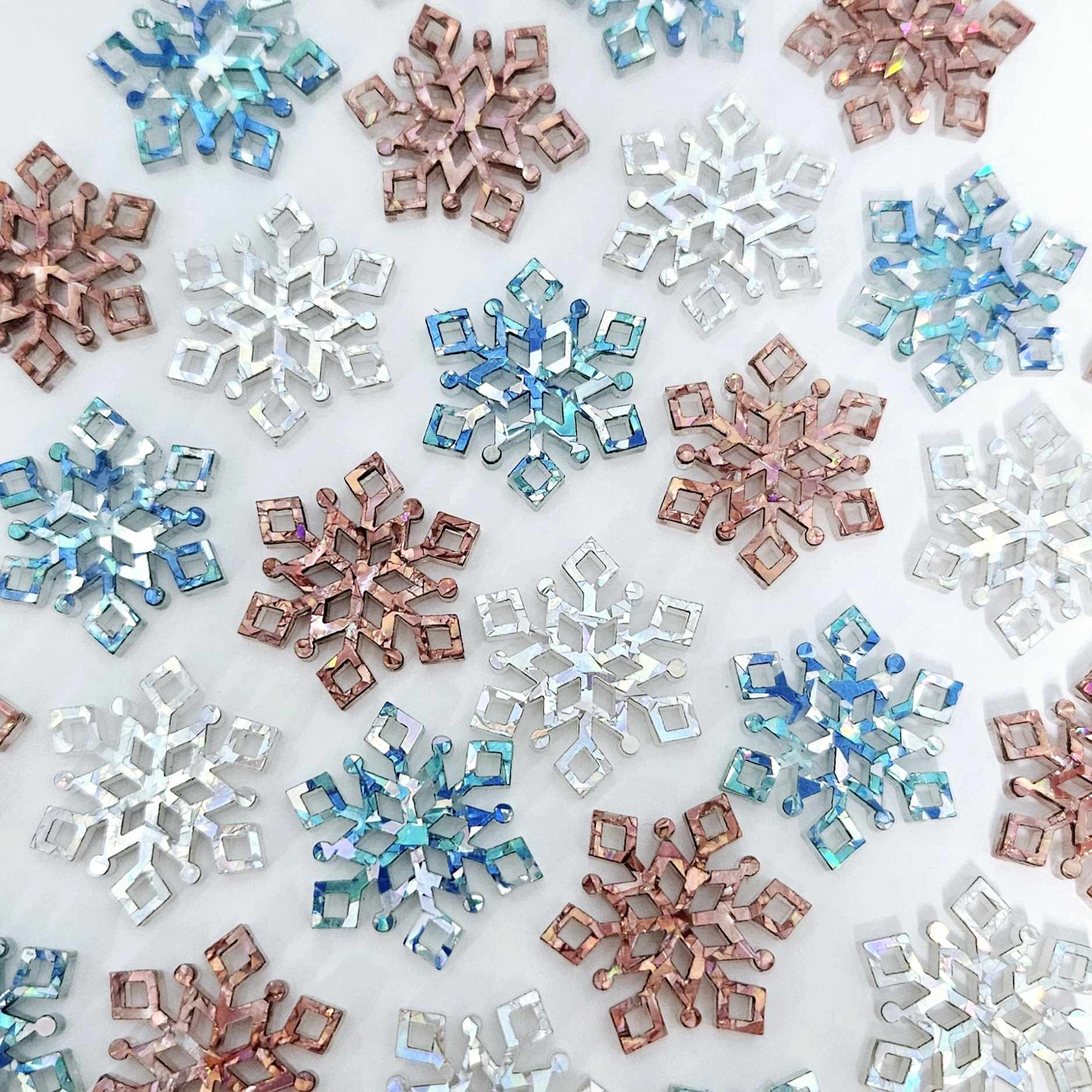 holographic silver rose gold aqua blue glitter snowflakes Christmas mini diy earring supplies laser cut acrylic dangles connectors blanks mixed pack