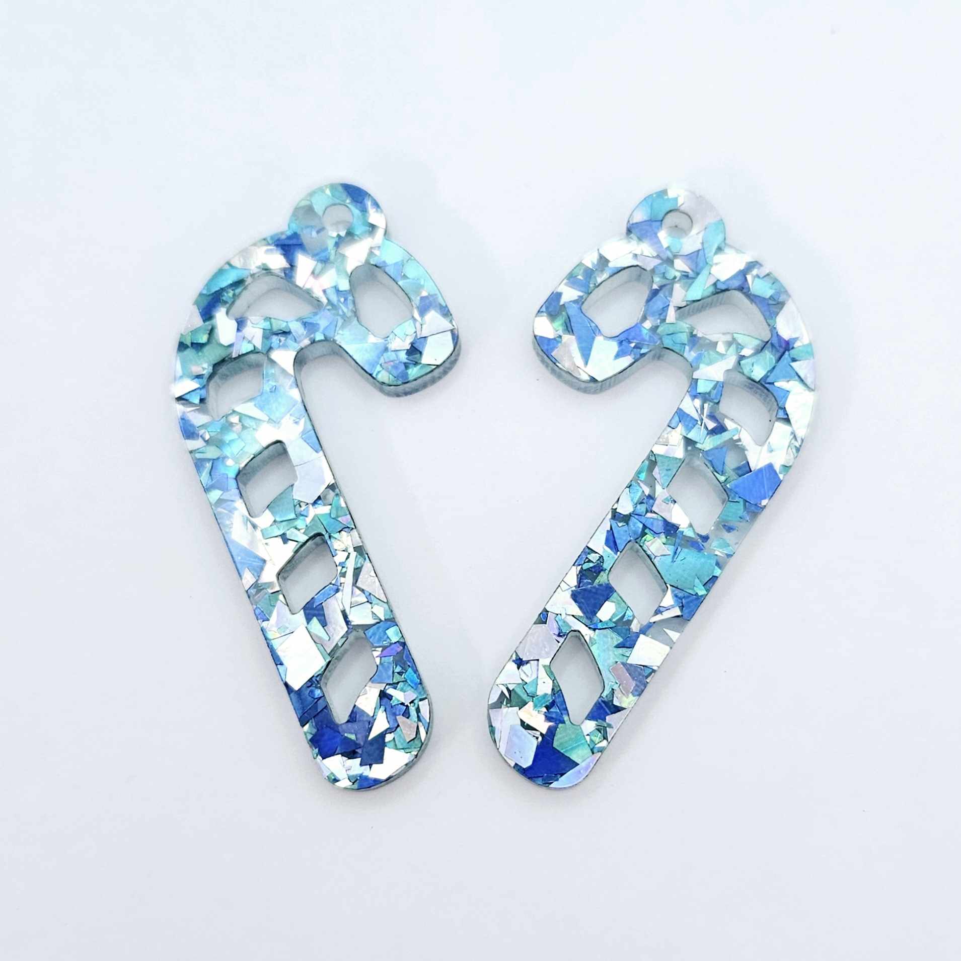 chunky aqua blue silver glitter Christmas candy canes diy earring supplies laser cut acrylic dangles blanks