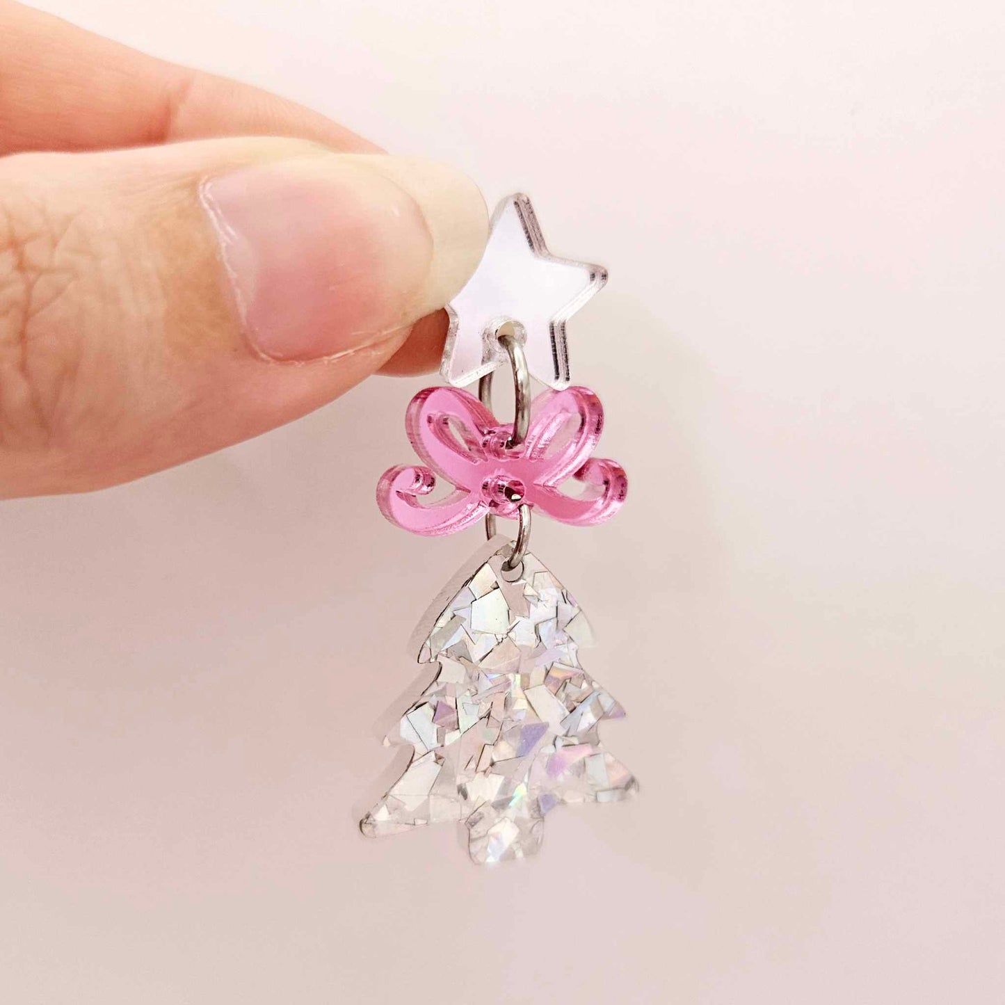 holographic silver glitter Christmas tree mini petite diy earring supplies laser cut acrylic dangles blanks