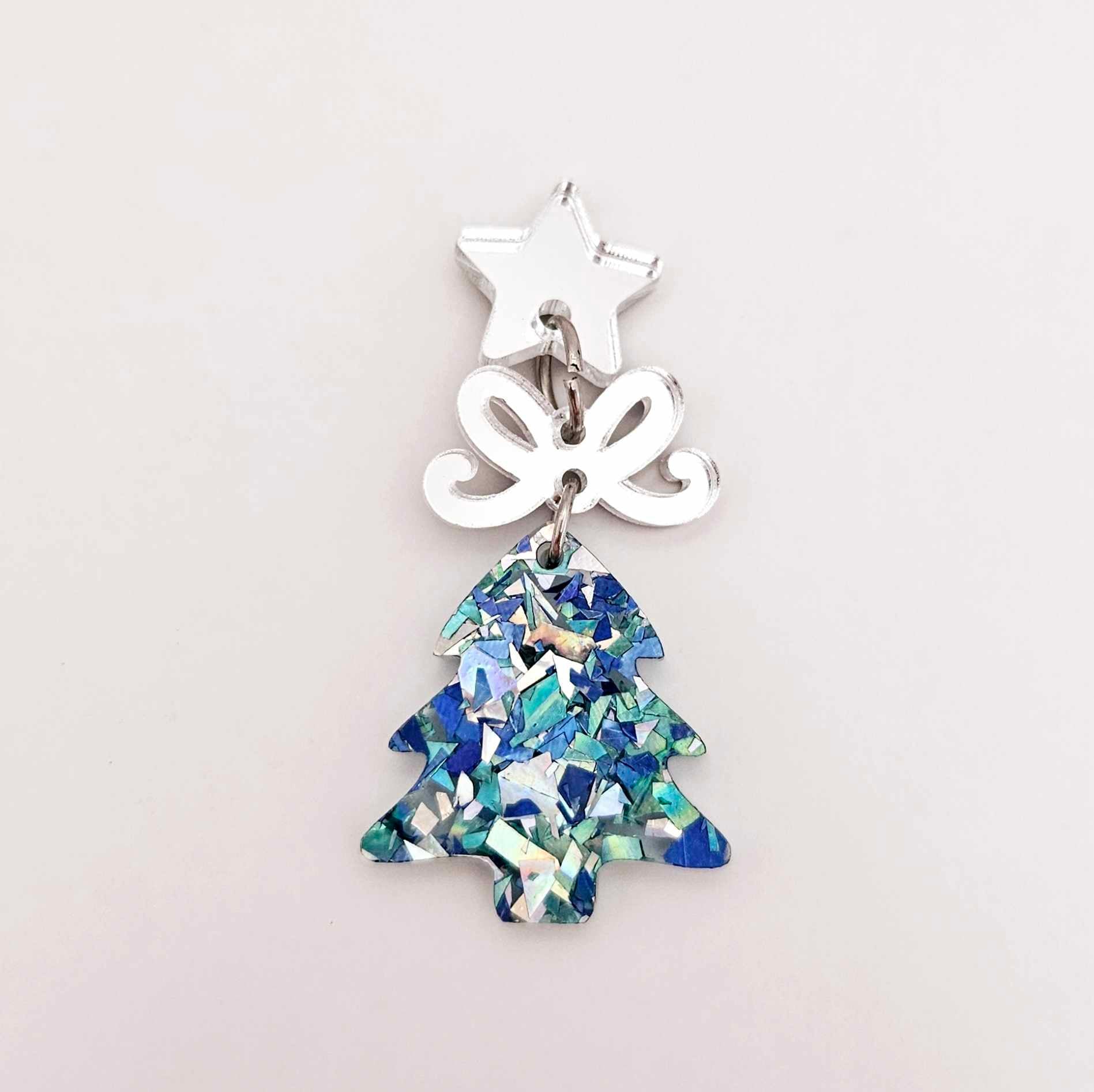 chunky aqua blue silver glitter Christmas Xmas tree diy earring supplies laser cut acrylic dangles blanks mini petite