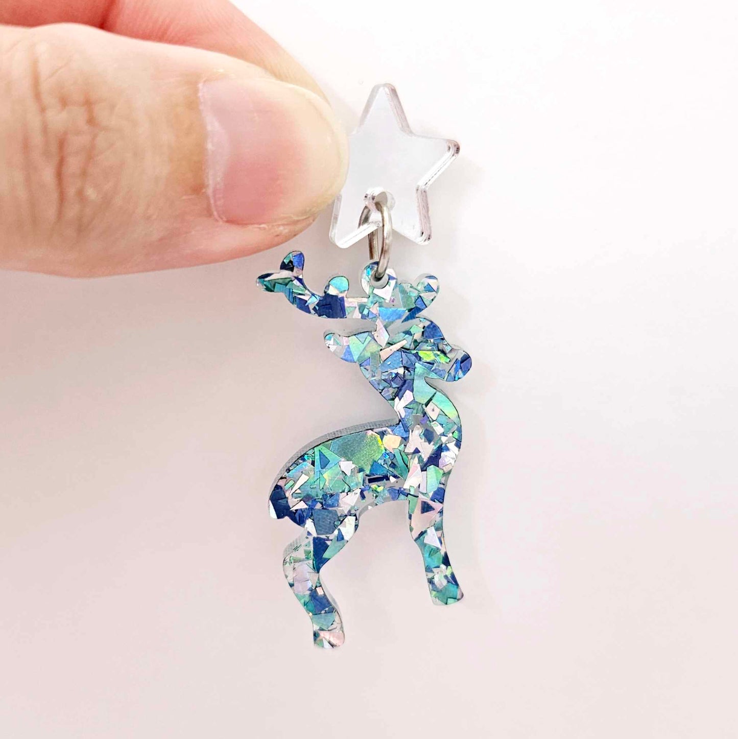 blue silver chunky aqua glitter Christmas reindeer DIY earring supplies laser cut acrylic dangles blanks