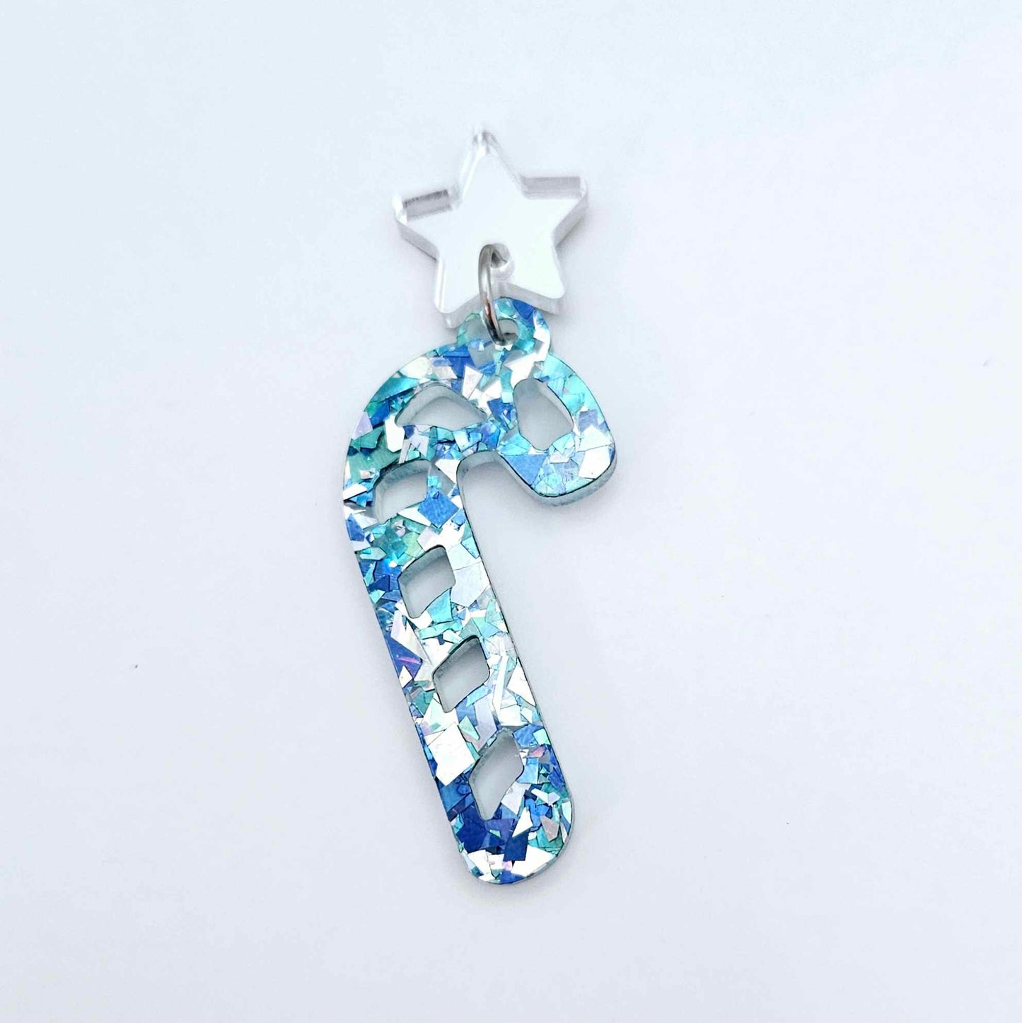 chunky aqua blue silver glitter Christmas candy canes diy earring supplies laser cut acrylic dangles blanks