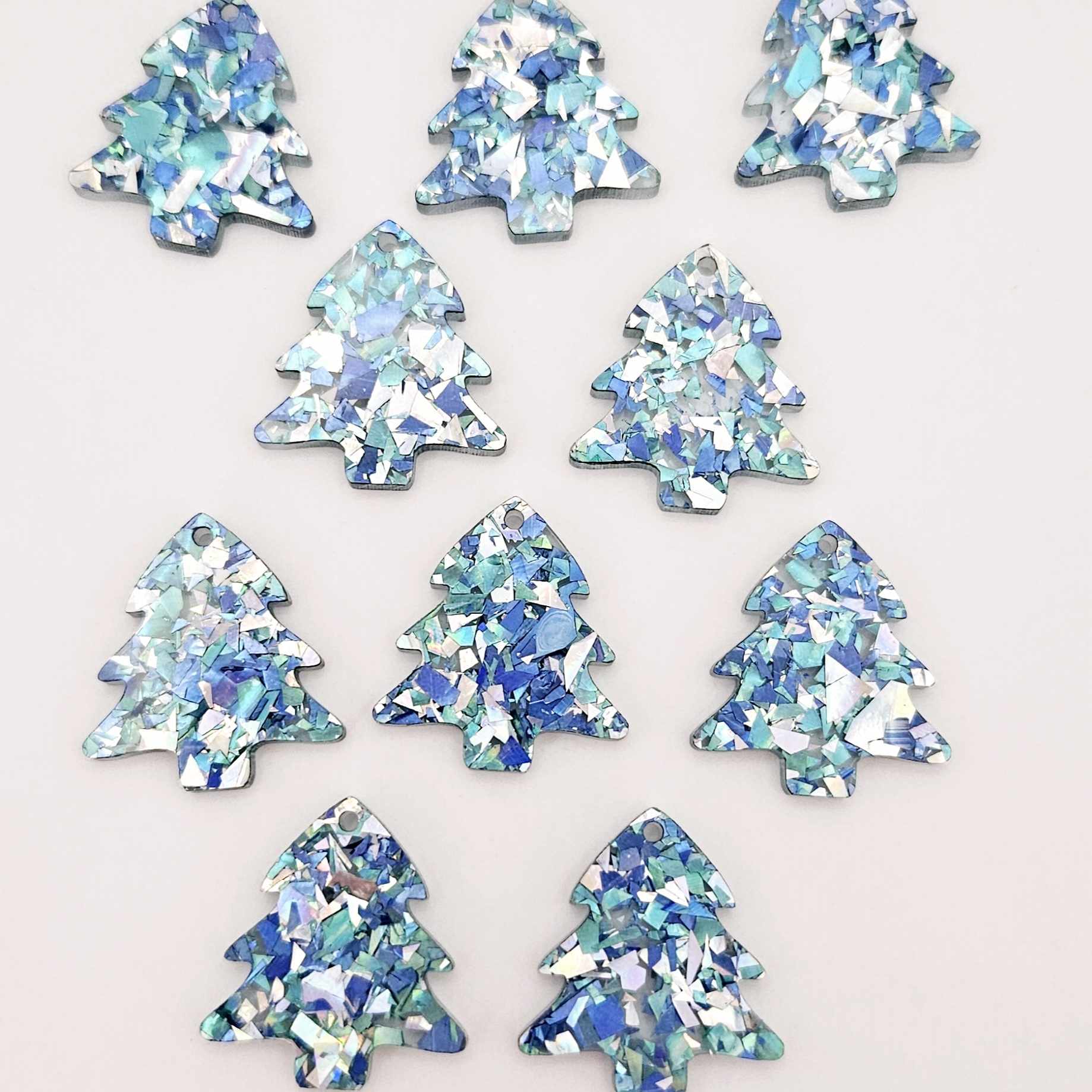 chunky aqua blue silver glitter Christmas Xmas tree diy earring supplies laser cut acrylic dangles blanks mini petite