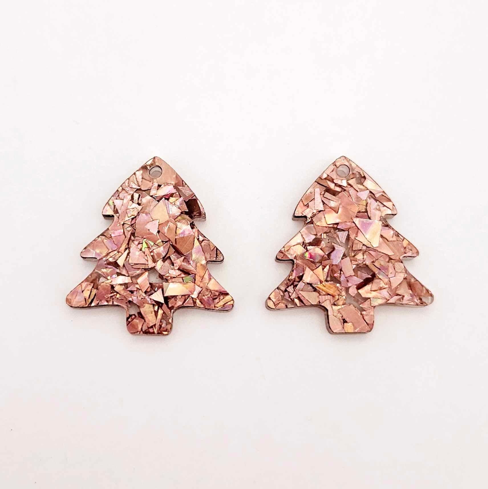 holographic rose gold glitter Christmas tree mini petite diy earring supplies laser cut acrylic dangles blanks