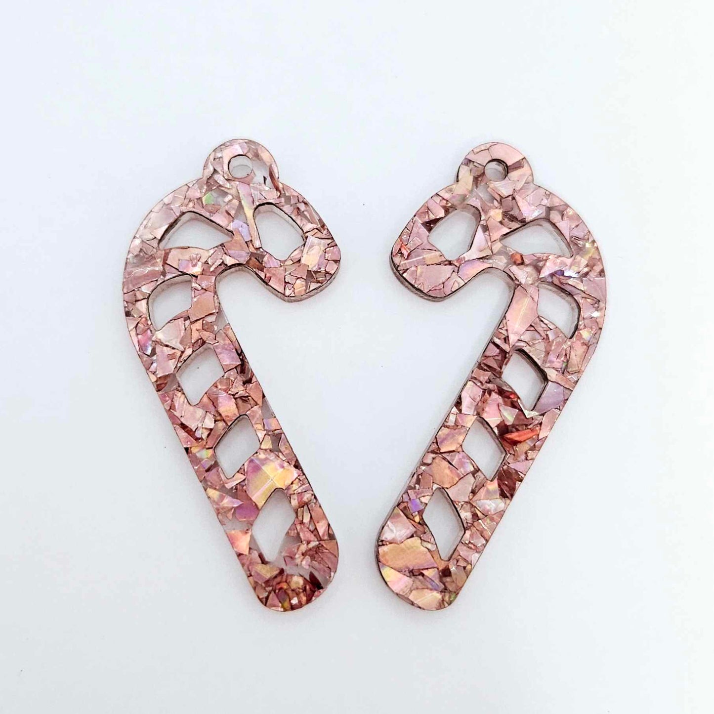 holographic rose gold glitter candy canes Christmas diy earring supplies laser cut acrylic dangles blanks