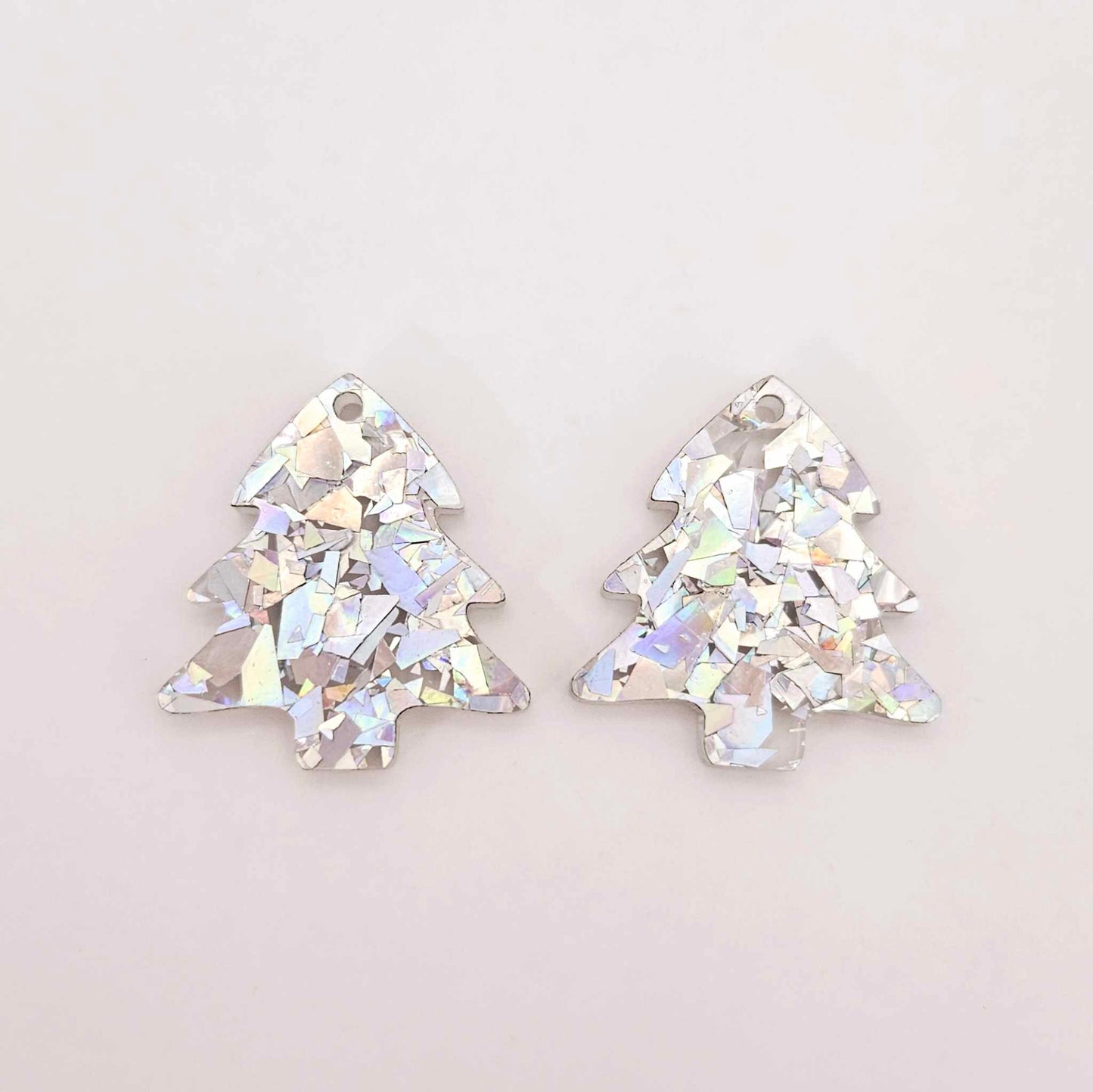 holographic silver glitter Christmas tree mini petite diy earring supplies laser cut acrylic dangles blanks