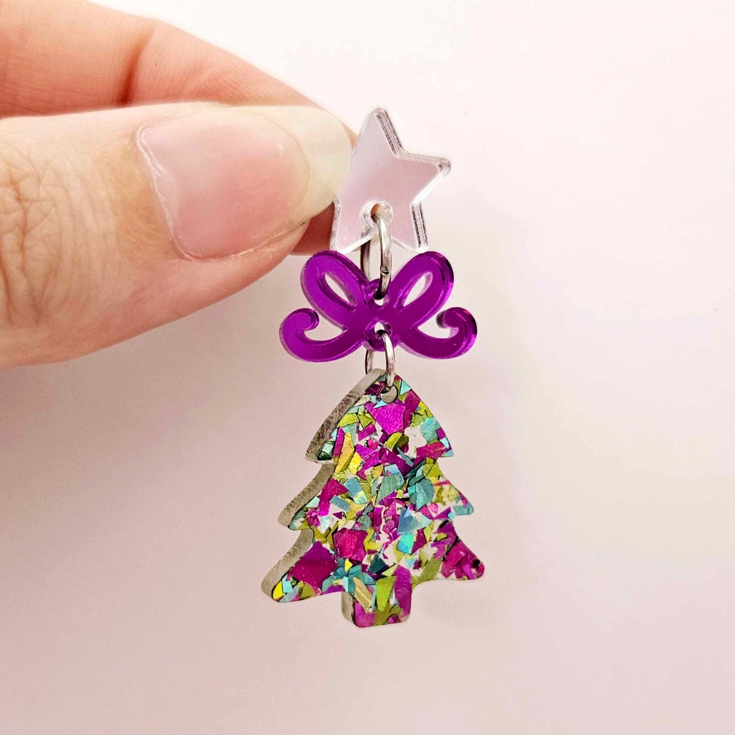 chunky peacock green purple glitter Christmas tree mini petite diy earring supplies laser cut acrylic blanks dangles