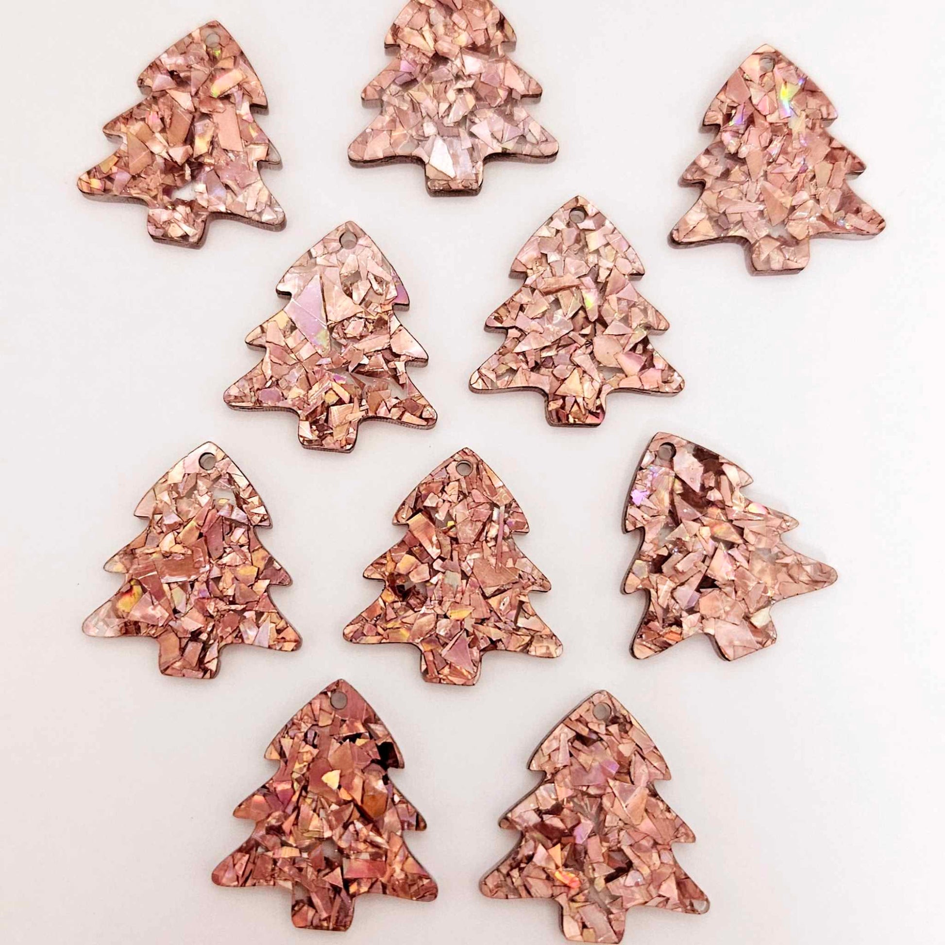 holographic rose gold glitter Christmas tree mini petite diy earring supplies laser cut acrylic dangles blanks