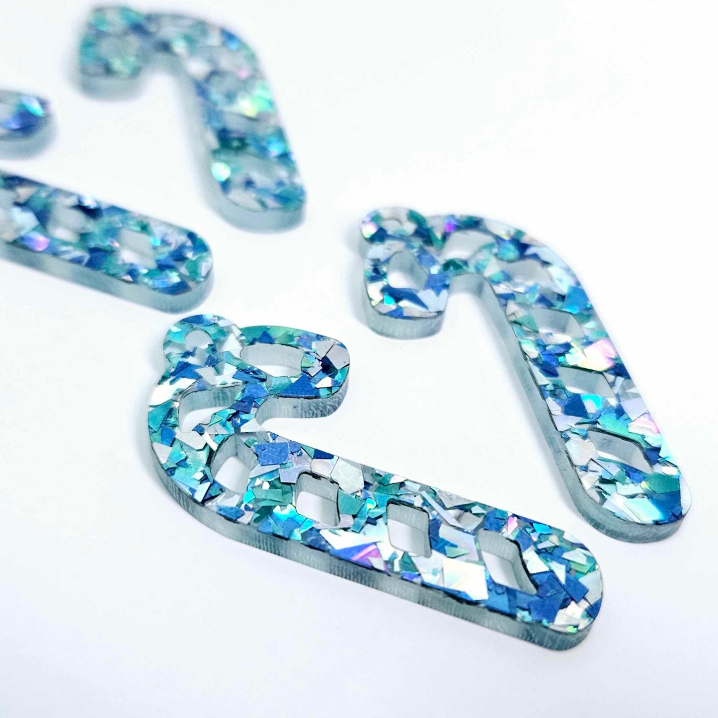 chunky aqua blue silver glitter Christmas candy canes diy earring supplies laser cut acrylic dangles blanks