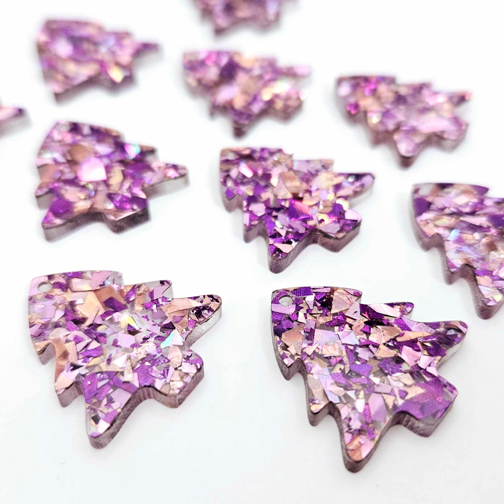 unicorn pink purple glitter Christmas tree mini petite diy earring supplies laser cut acrylic dangles blanks