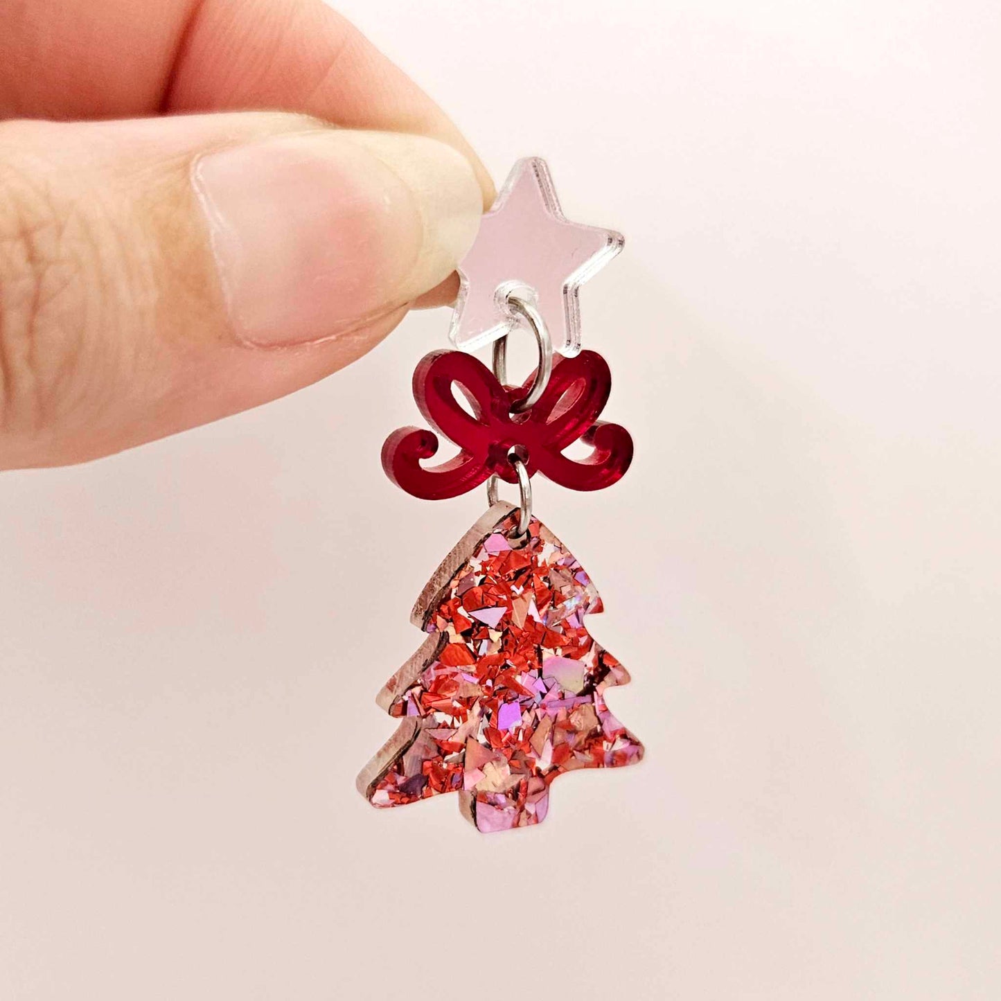 chunky love red pink glitter Christmas tree mini petite diy earring supplies laser cut acrylic dangles blanks