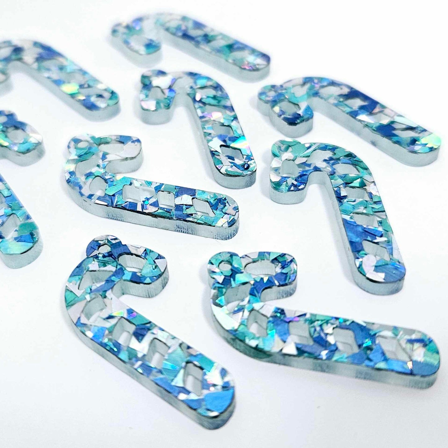 chunky aqua blue silver Christmas candy canes mini diy earring supplies laser cut acrylic dangles blanks