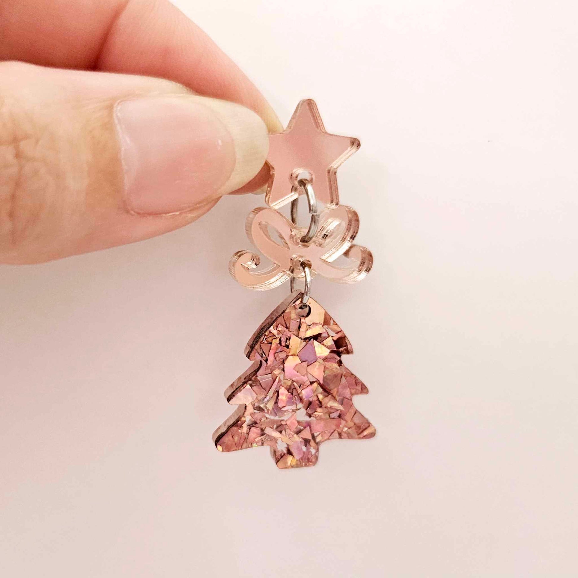 holographic rose gold glitter Christmas tree mini petite diy earring supplies laser cut acrylic dangles blanks