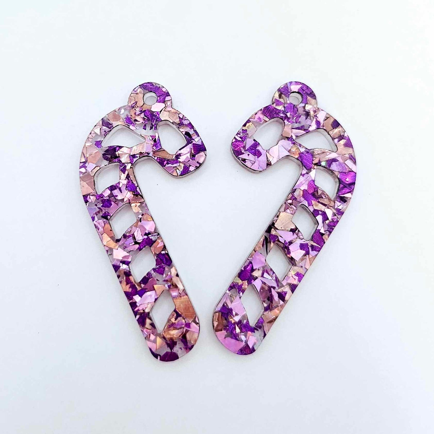 unicorn purple pink glitter Christmas candy canes diy earring supplies laser cut acrylic dangles blanks