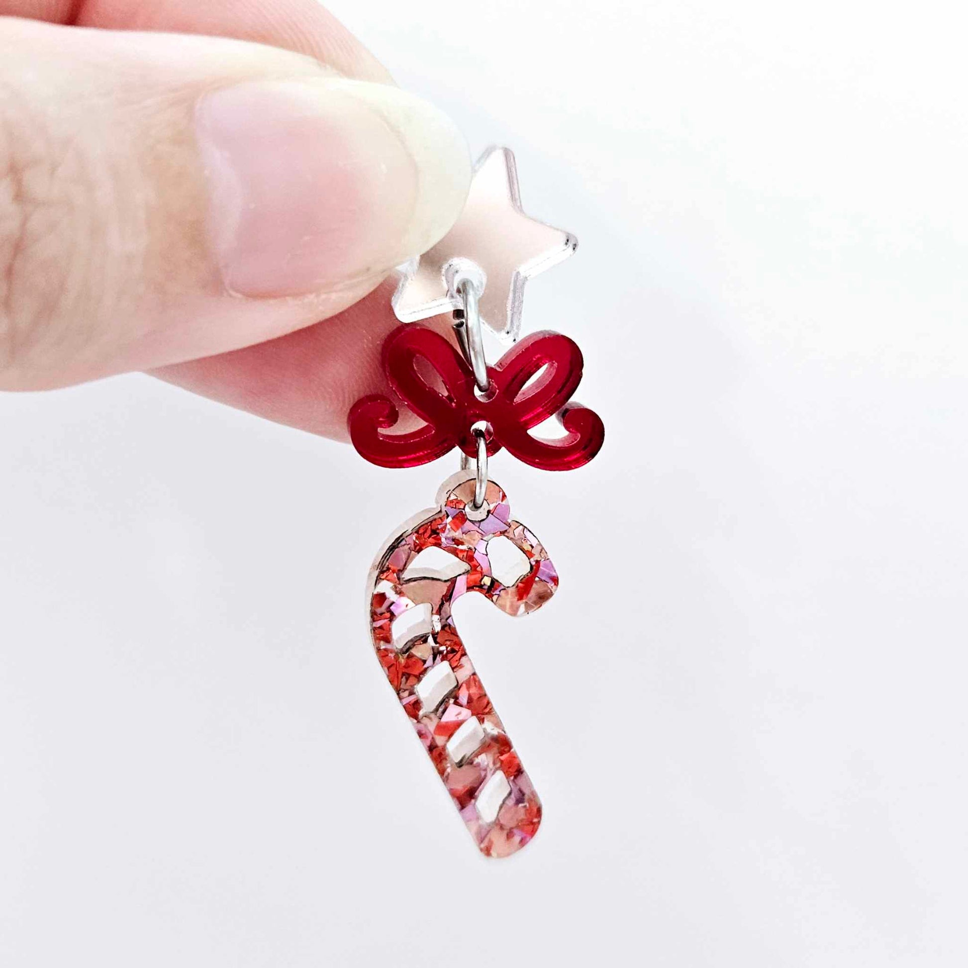 chunky love red pink glitter Christmas candy canes mini diy earring supplies laser cut acrylic dangles blanks