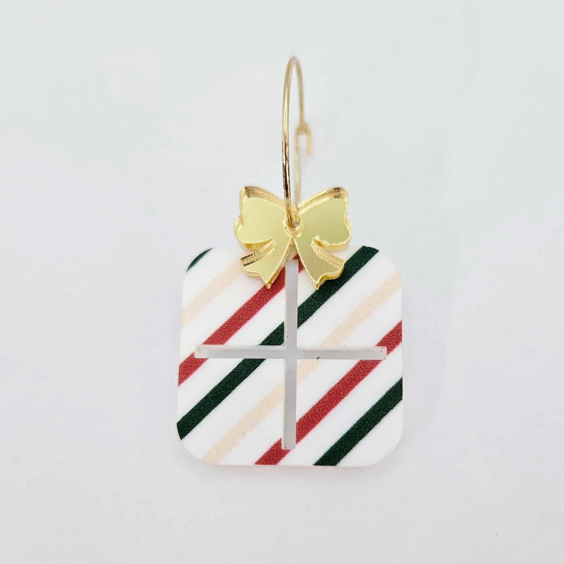 red green gold stripes Christmas present bows UV printed diy earring supplies laser cut acrylic dangles blanks