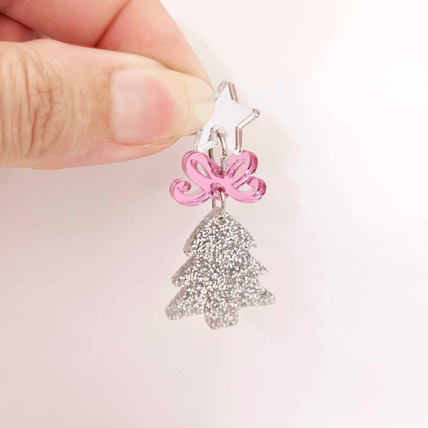 silver glitter Christmas trees DIY earring supplies laser cut acrylic dangles blanks mini petite