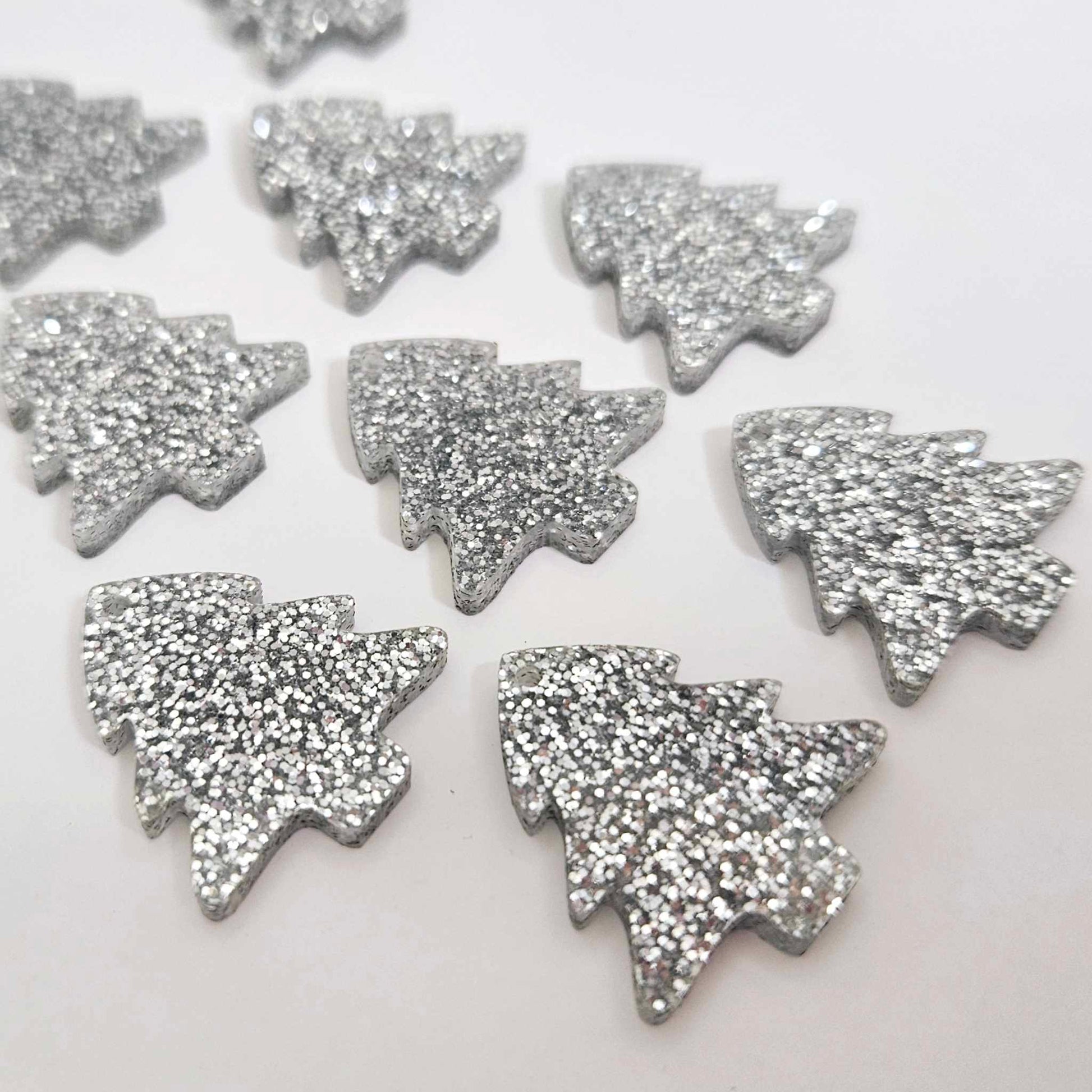 silver glitter Christmas trees DIY earring supplies laser cut acrylic dangles blanks mini petite