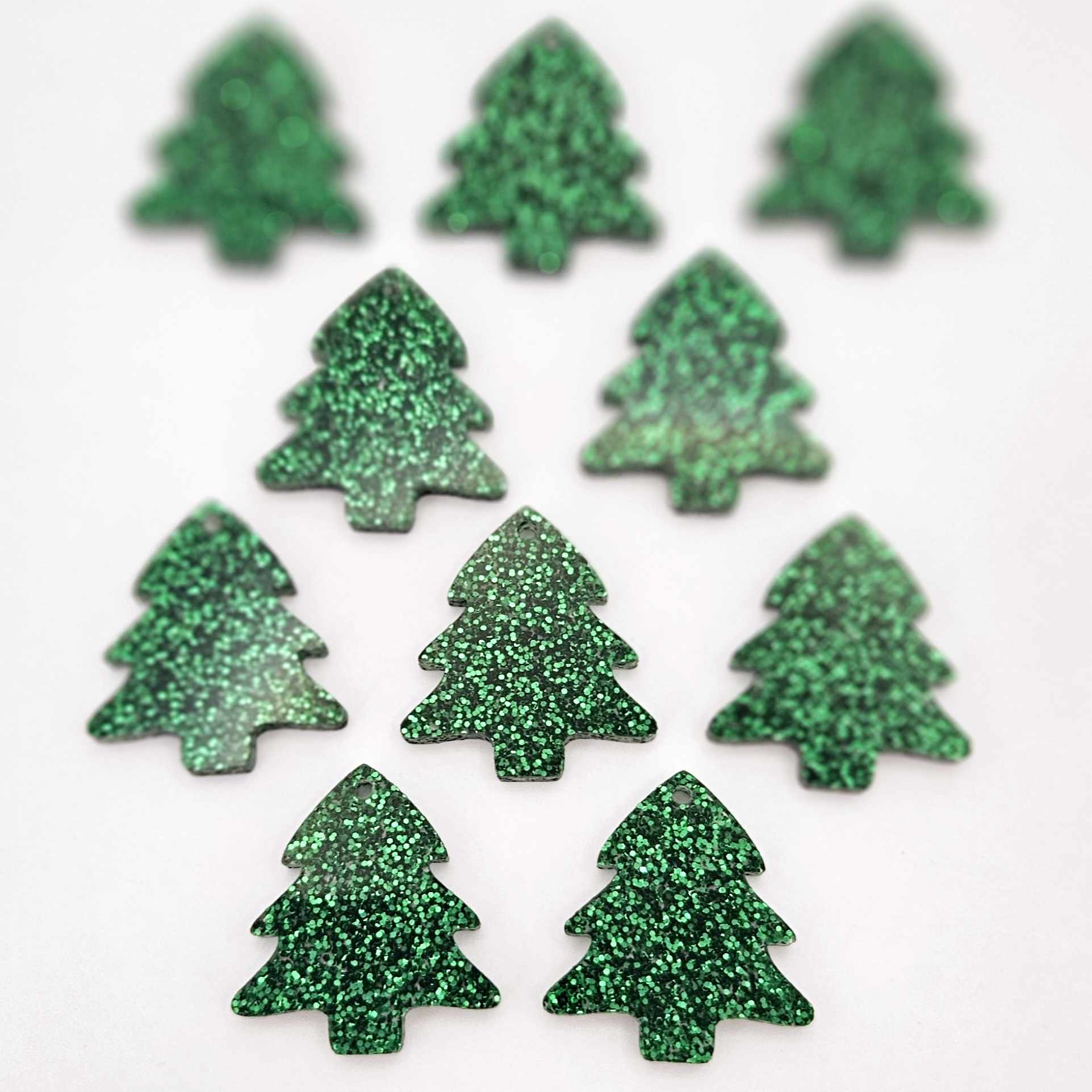 green glitter Christmas trees DIY earring supplies laser cut acrylic dangles blanks mini petite