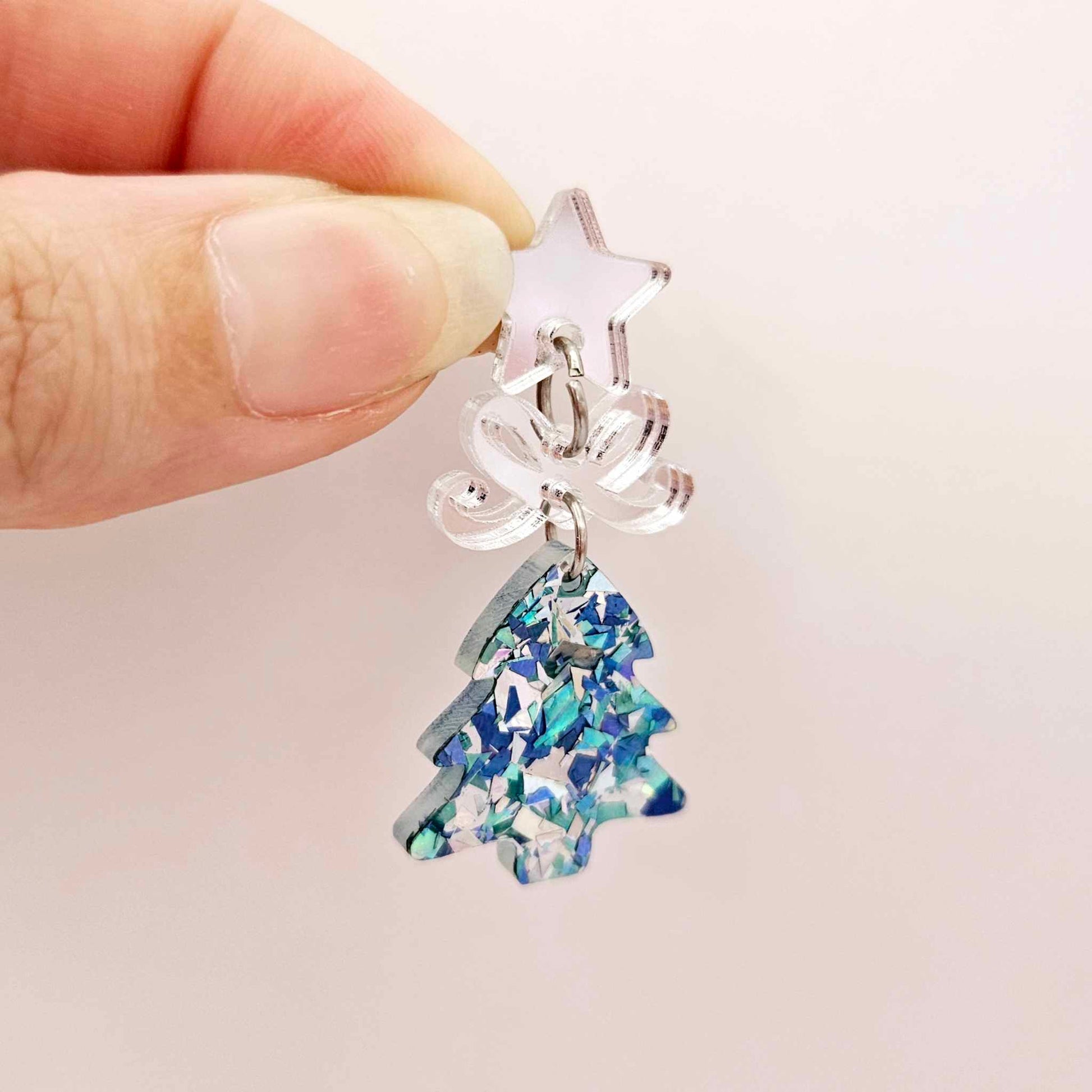 chunky aqua blue silver glitter Christmas Xmas tree diy earring supplies laser cut acrylic dangles blanks mini petite