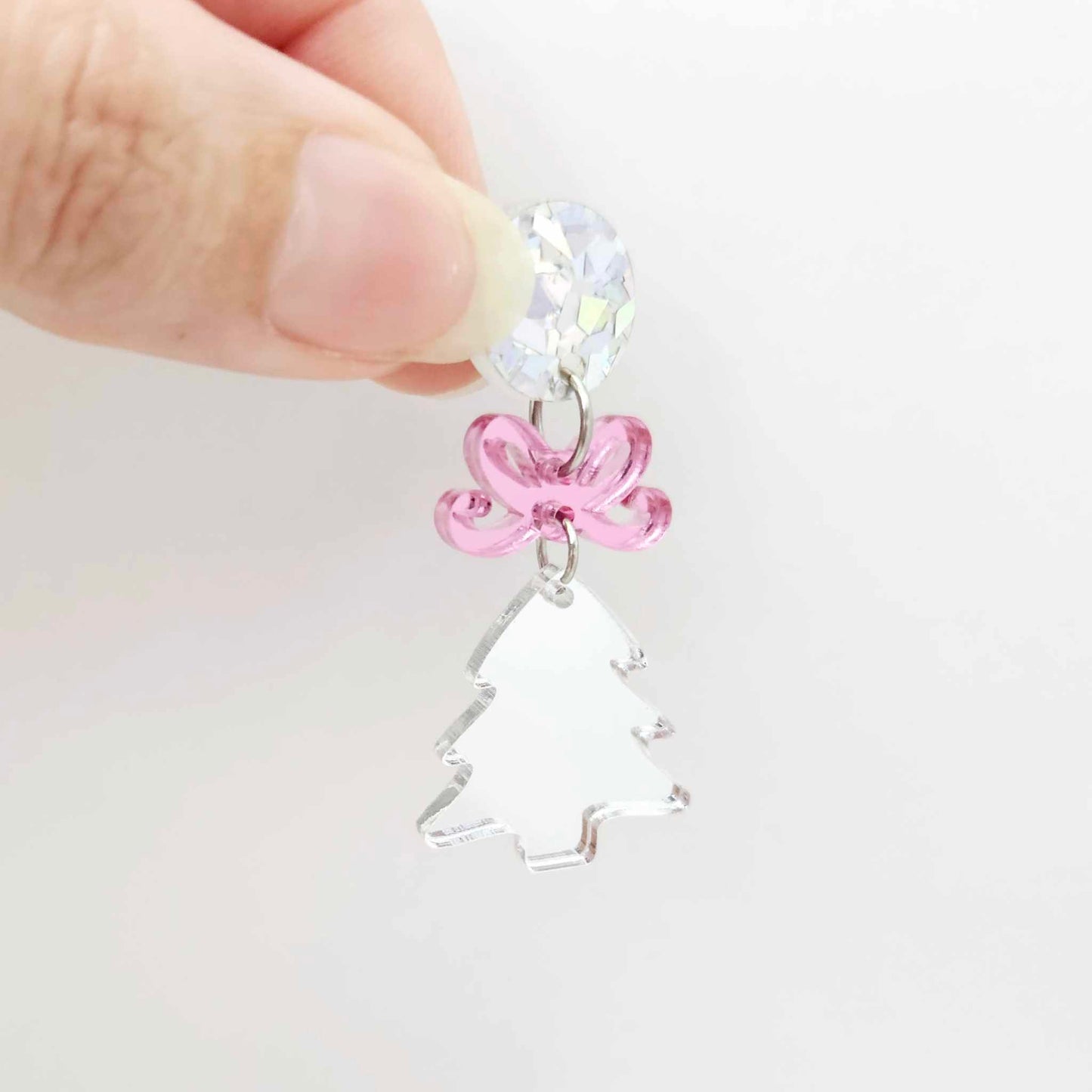 silver mirror Christmas trees diy earring supplies laser cut acrylic dangles blanks mini petite