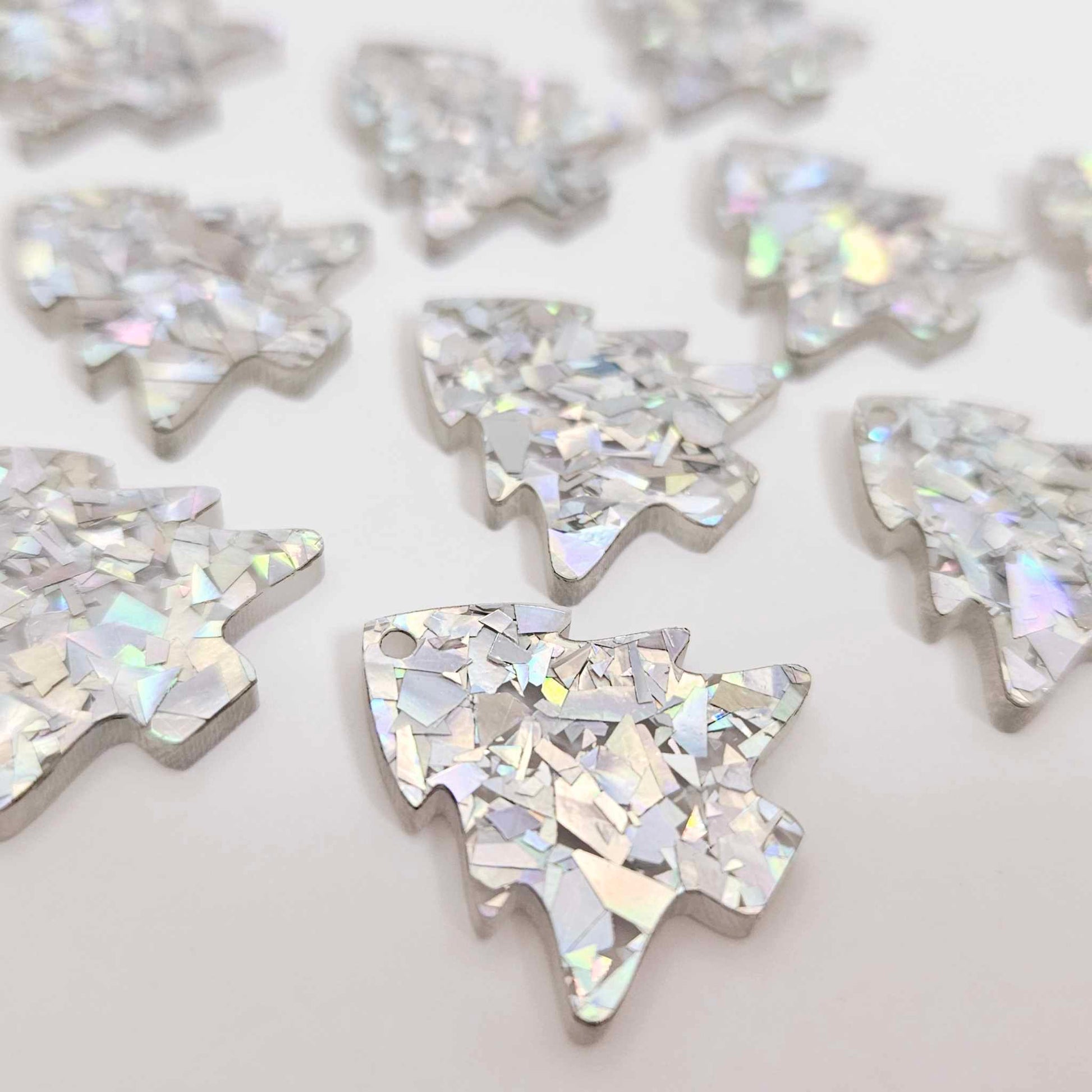 holographic silver glitter Christmas tree mini petite diy earring supplies laser cut acrylic dangles blanks