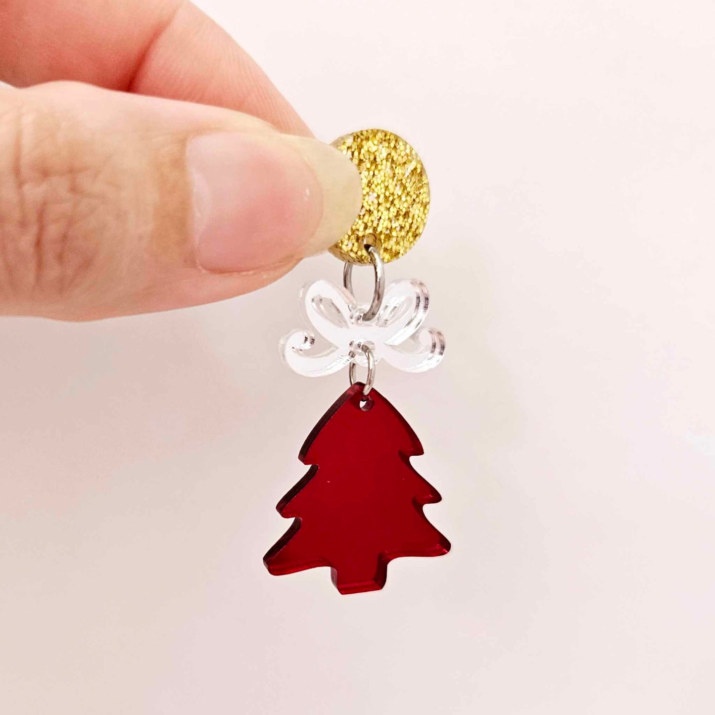 red mirror Christmas tree mini petite diy earring supplies laser cut acrylic dangles blanks