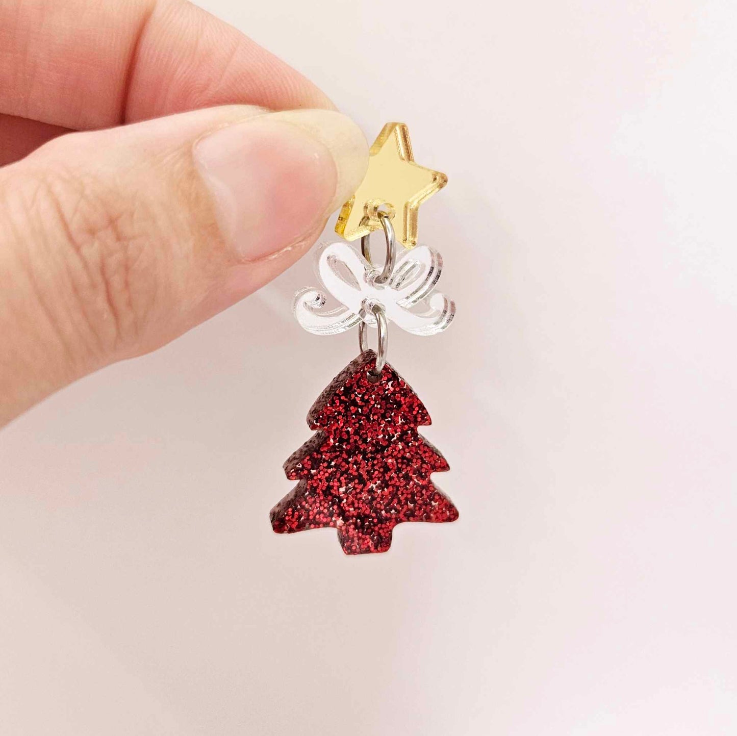 red glitter Christmas trees DIY earring supplies laser cut acrylic dangles blanks mini petite