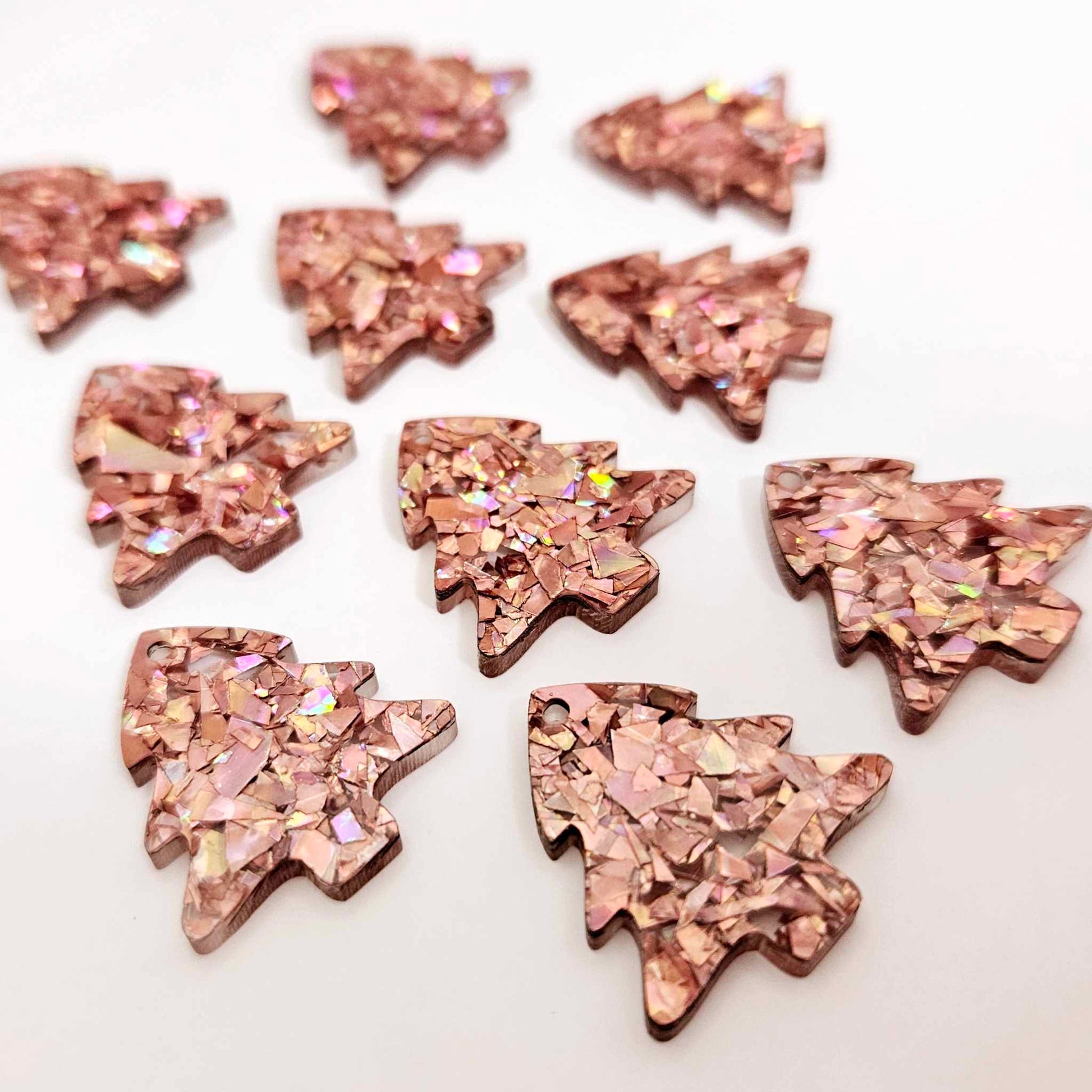 holographic rose gold glitter mini petite Christmas tree diy earring supplies laser cut acrylic dangles blanks