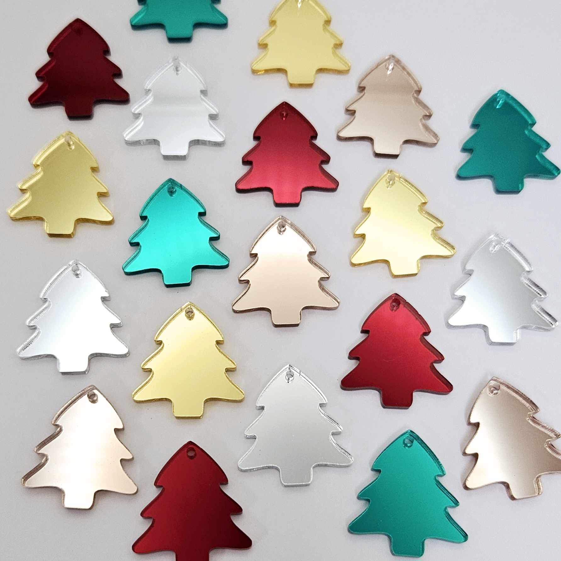 red gold silver red rose gold mirror Christmas trees diy earring supplies laser cut acrylic dangles blanks mini petite mixed pack