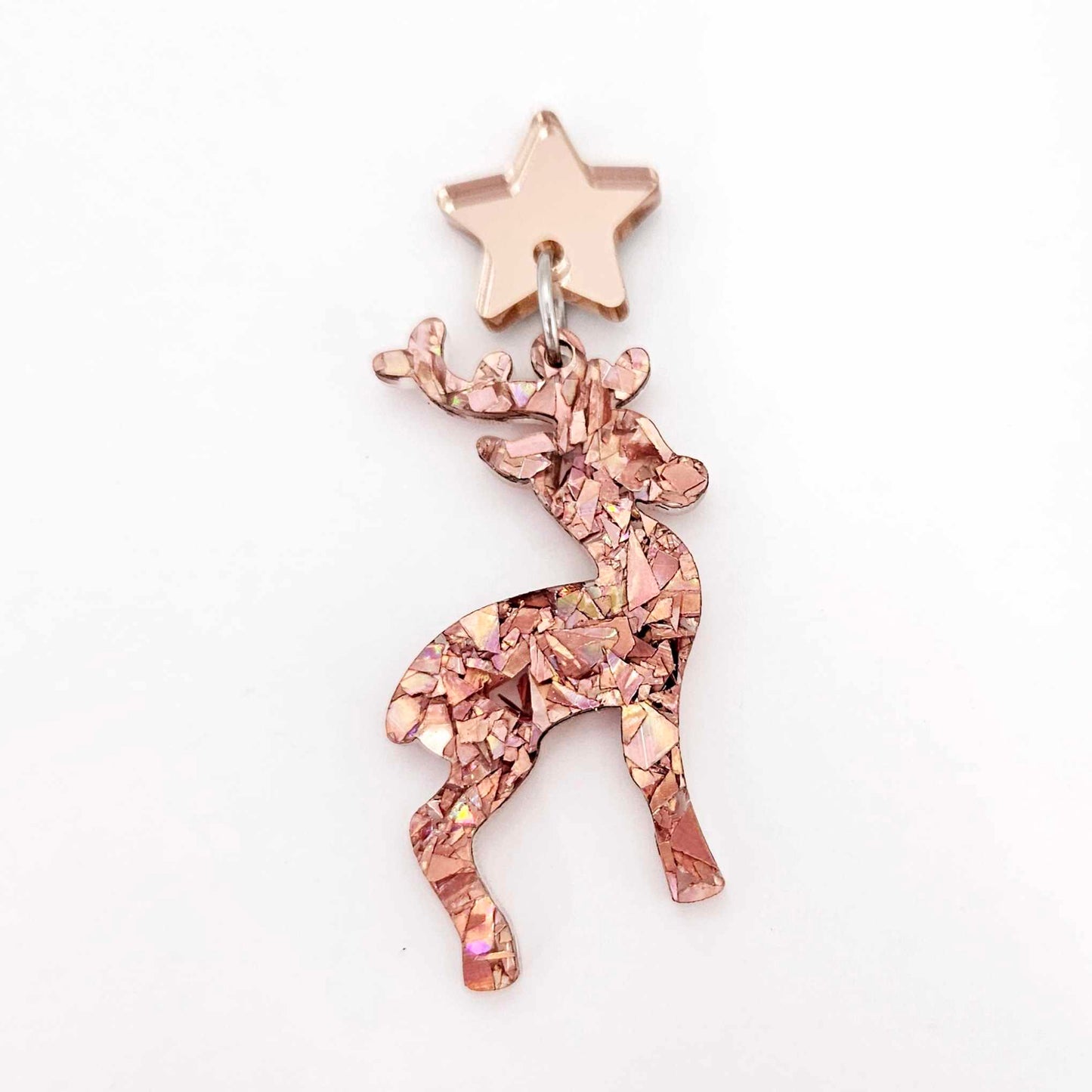 chunky holographic rose gold glitter Christmas reindeers DIY earring supplies laser cut acrylic dangles blanks