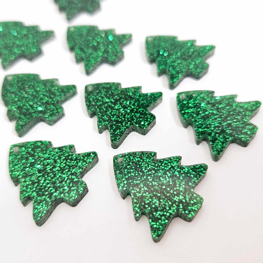 green glitter Christmas trees DIY earring supplies laser cut acrylic dangles blanks mini petite