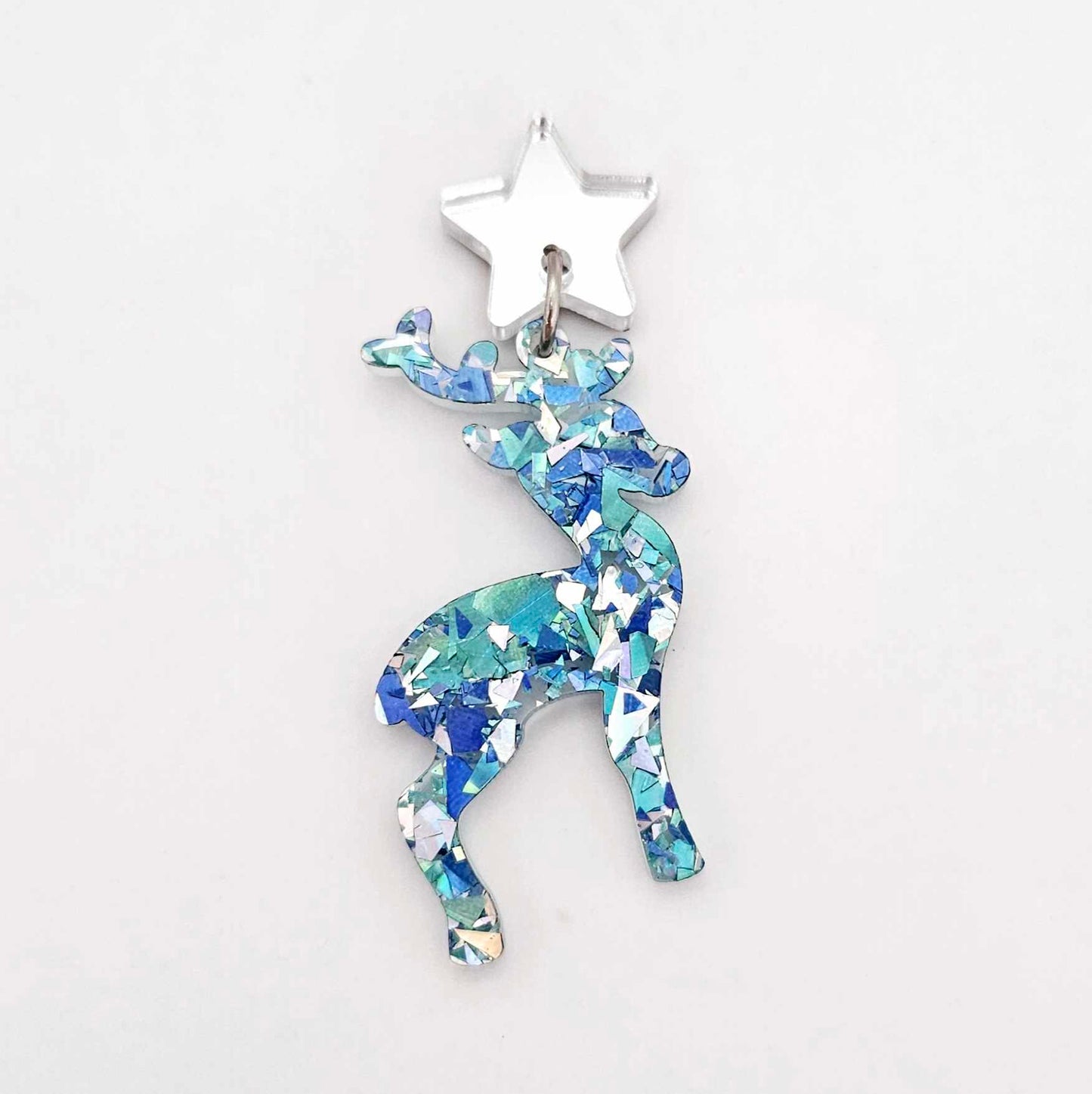 blue silver chunky aqua glitter Christmas reindeer DIY earring supplies laser cut acrylic dangles blanks