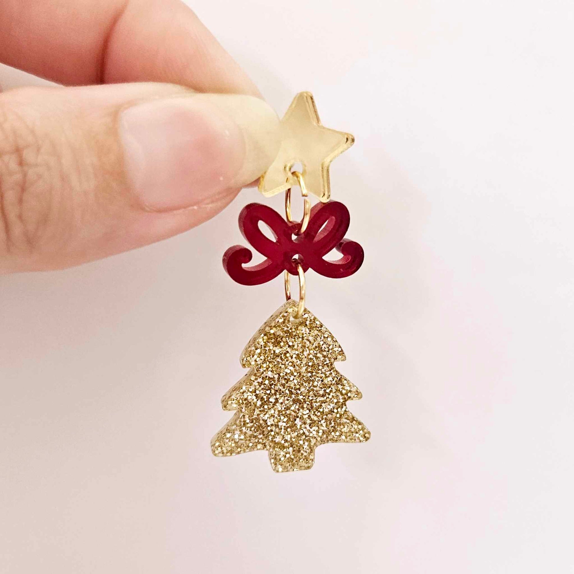 gold glitter Christmas trees diy earring supplies laser cut acrylic dangles blanks mini petite