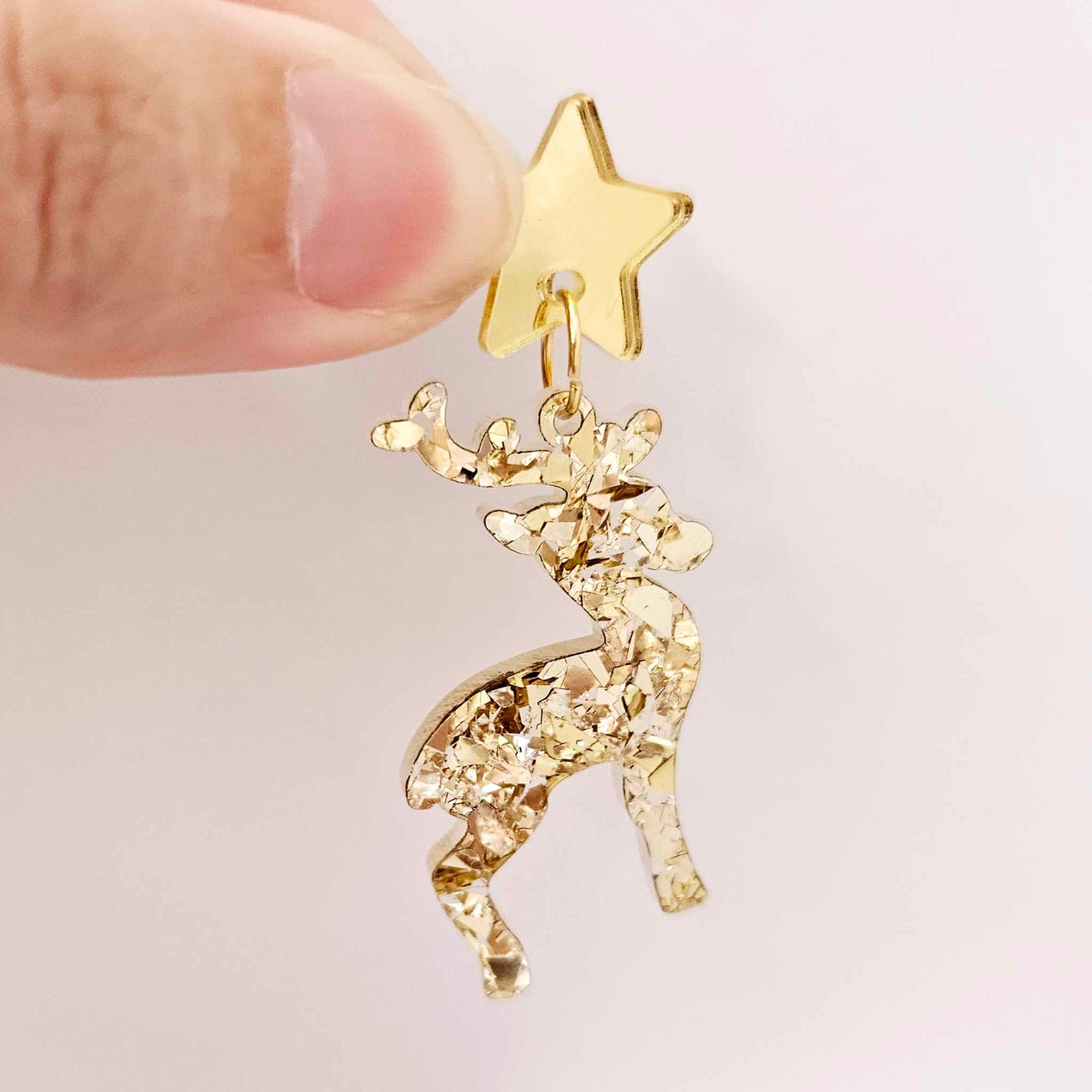 chunky gold glitter Christmas reindeers DIY earring supplies laser cut acrylic dangles blanks