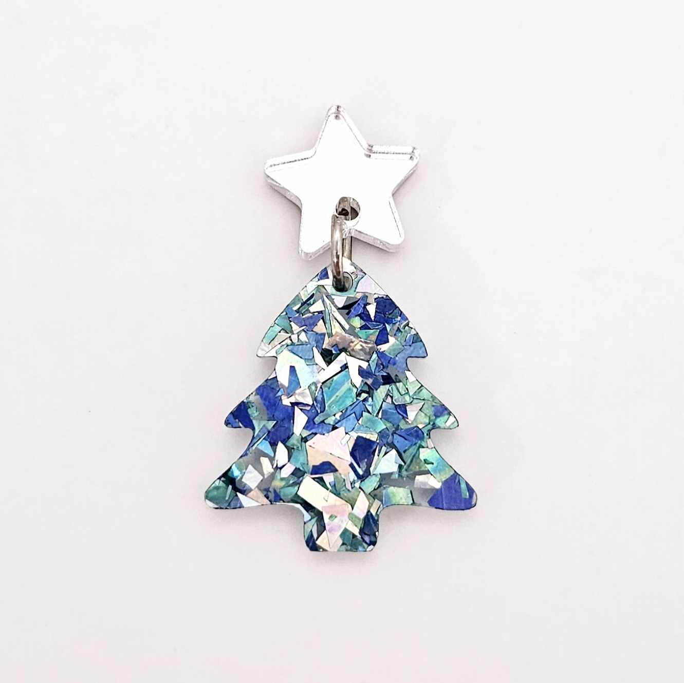 chunky aqua blue silver glitter Christmas Xmas tree diy earring supplies laser cut acrylic dangles blanks mini petite